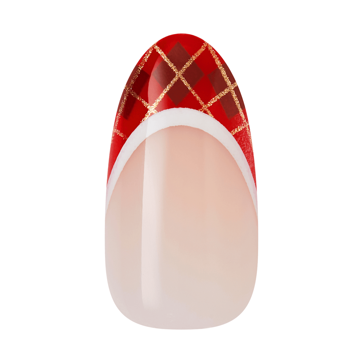 Impress Design Holiday No Glue Fake Press On Nails - Jingle Glow | French Design, Red & White, Medium, Almond, Manicure