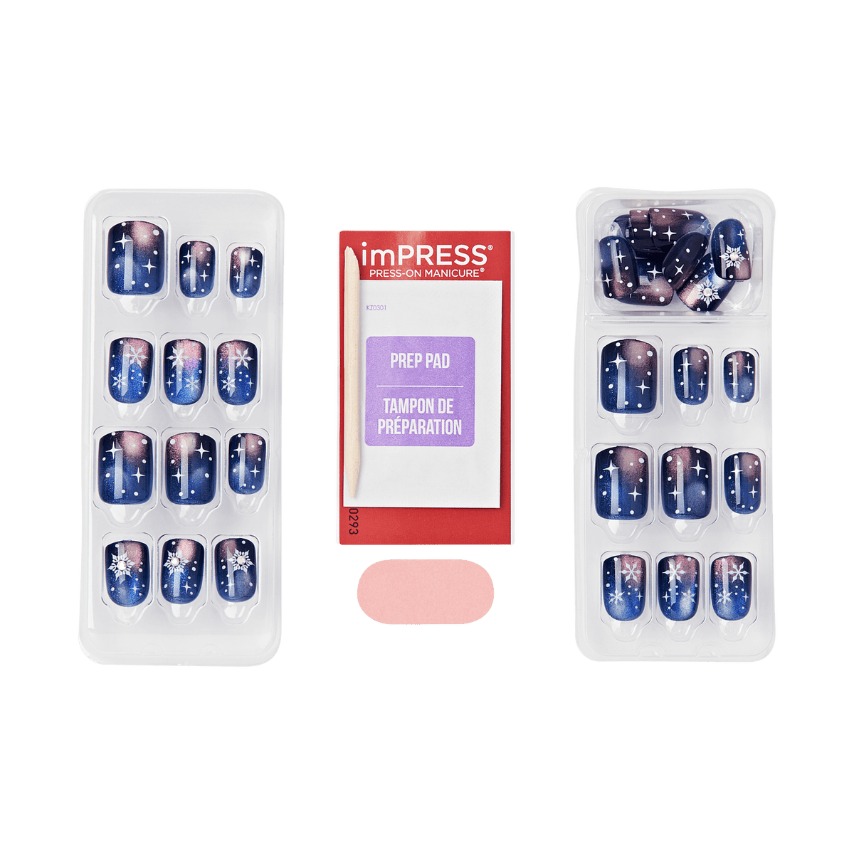 Impress Design Holiday No Glue Fake Press On Nails - Mistletoe Magic | Design, Blue, Short, Squoval, Manicure