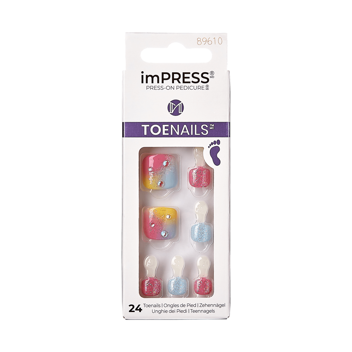 imPRESS Press-On Pedicure Toenails, 24-piece set with glitter designs