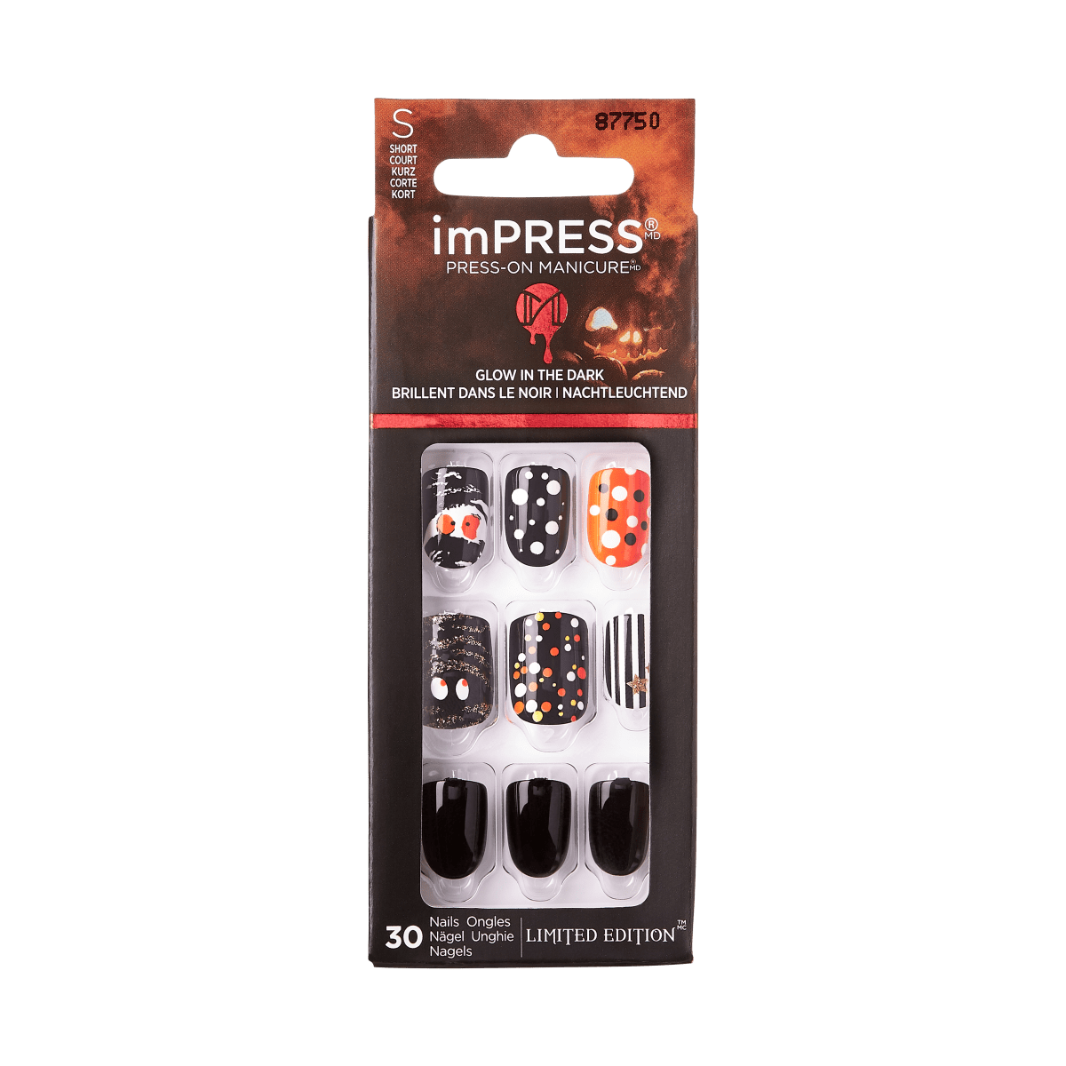 imPRESS Press-On Manicure Halloween Glow in the Dark - Bone appetit