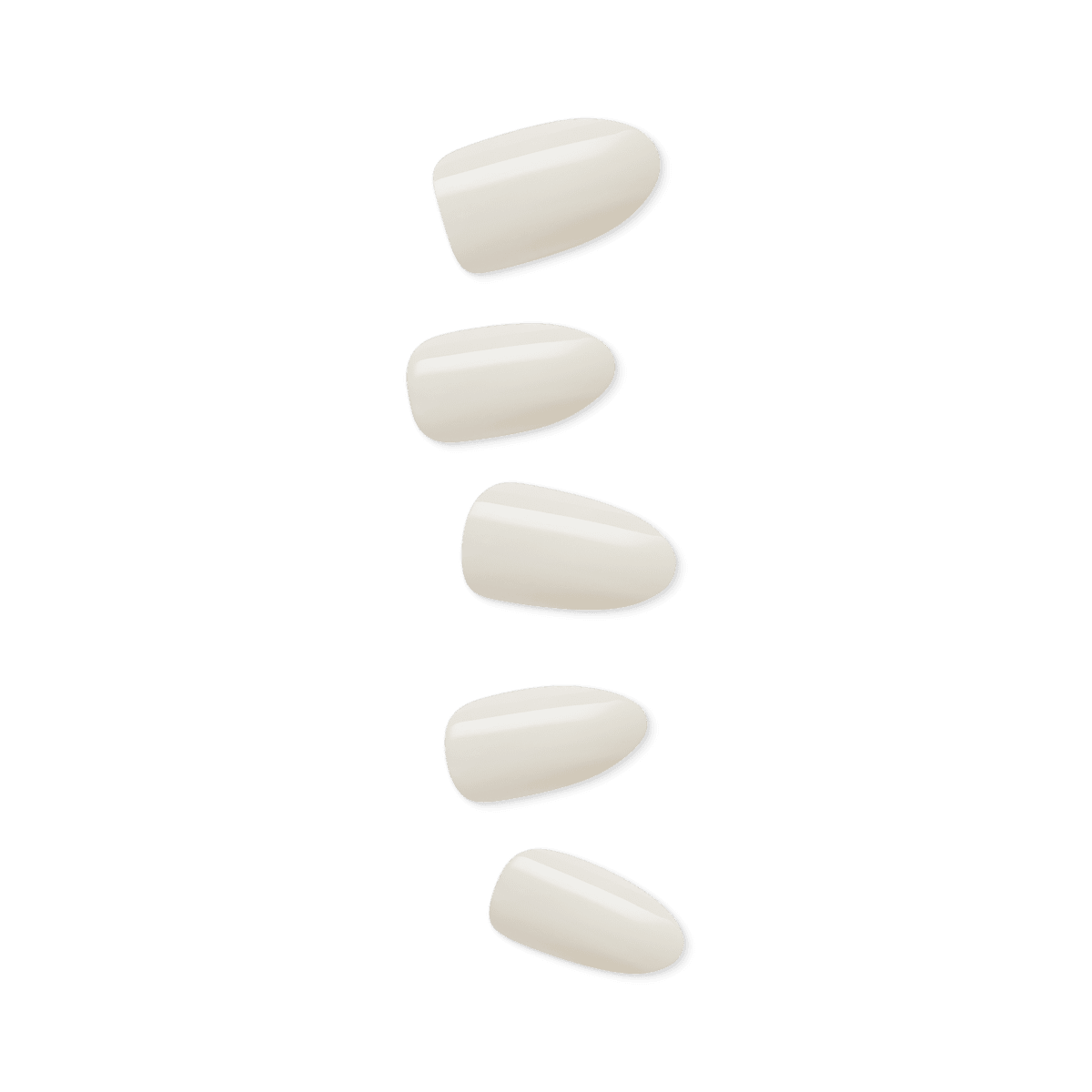 imPRESS nails in almond shapes, all featuring shiny, white polish