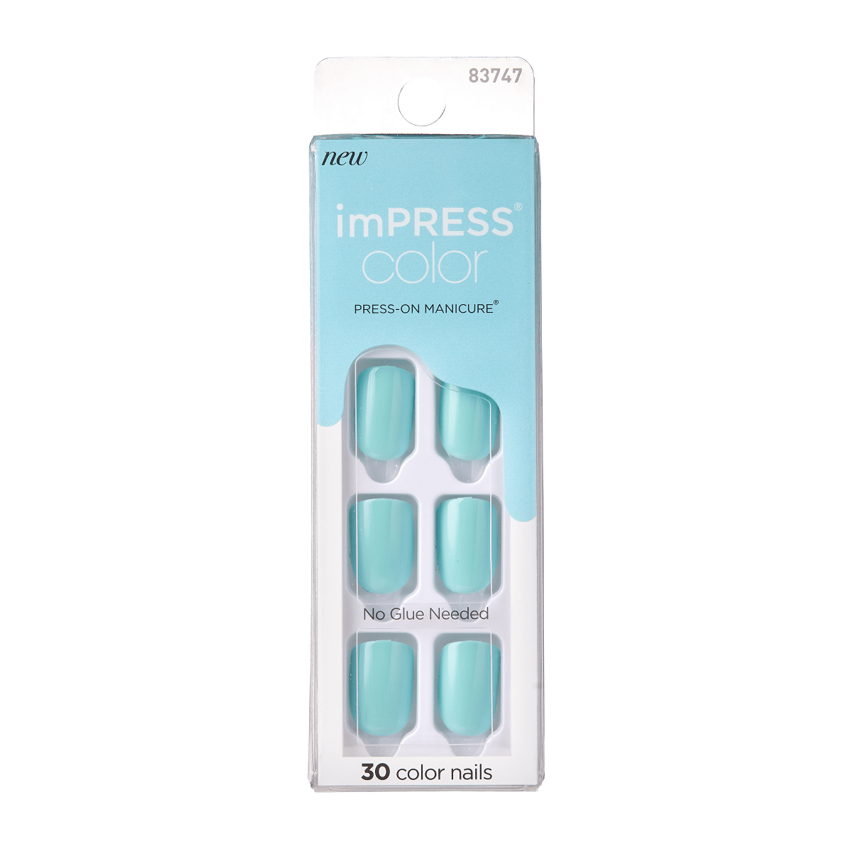 imPRESS Color press-on manicure nails in turquoise, 30 nails, no glue needed