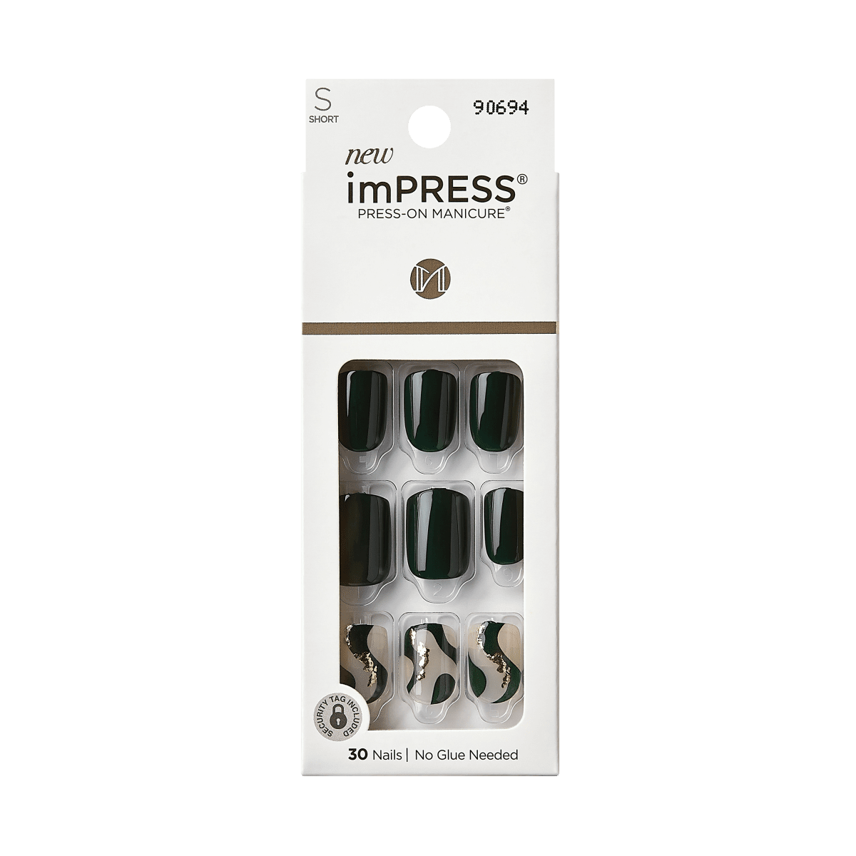 imPRESS Press-On Manicure Short Nails, Dark Green, 30 Count