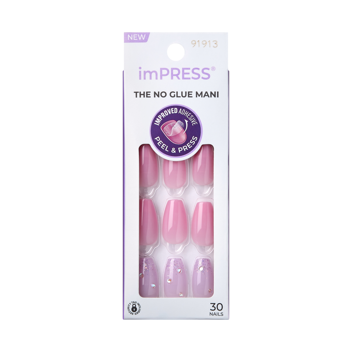 imPRESS The No Glue Mani press-on nails in pink with glitter, 30 count pack
