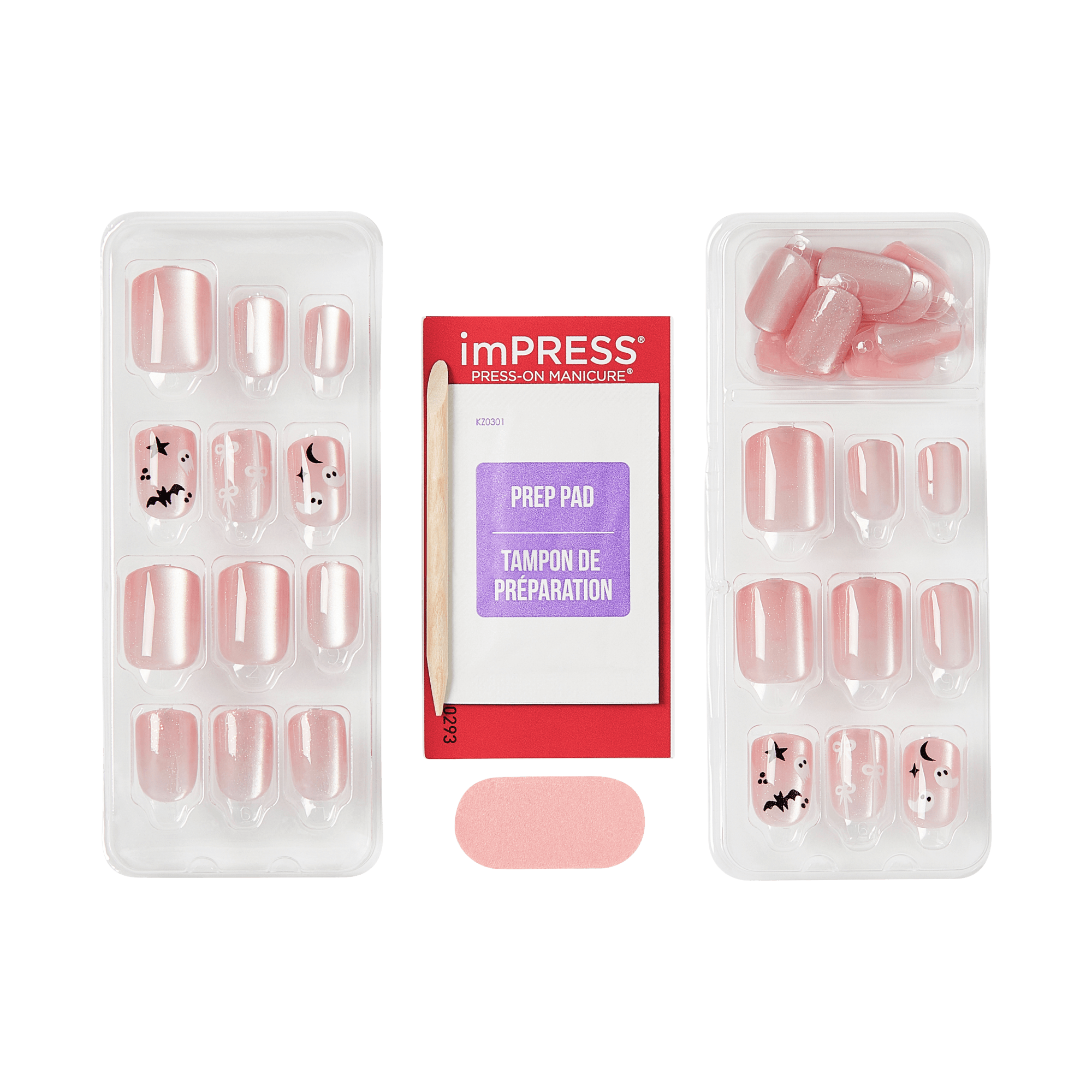 Impress Design Halloween No Glue Fake Press On Nails - Broom & Bloom | Design, Pink, Short, Squoval, Glow In The Dark, Manicure