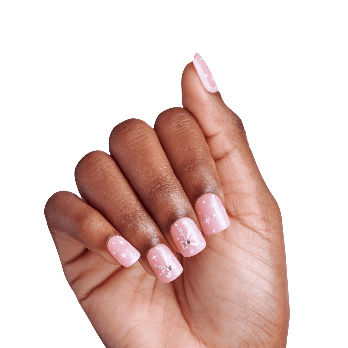 Impress Design Holiday No Glue Fake Press On Nails - Opulent Glow | 3D & Jewel Design, Pink, Short, Squoval, Manicure