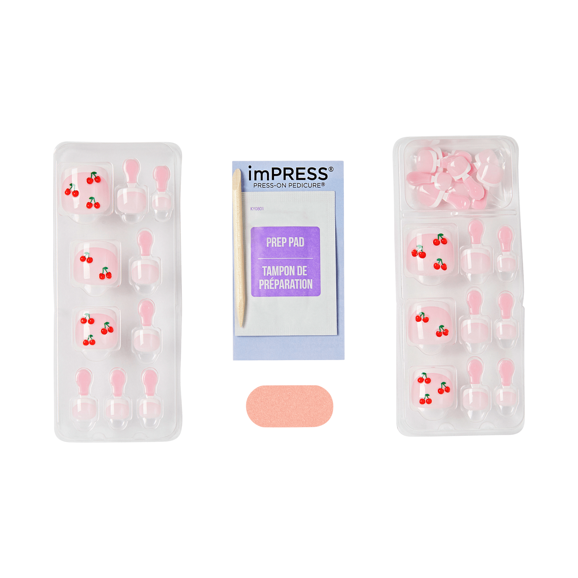 Two nail tray packs with pink and red designs, a small prep pad labeled &