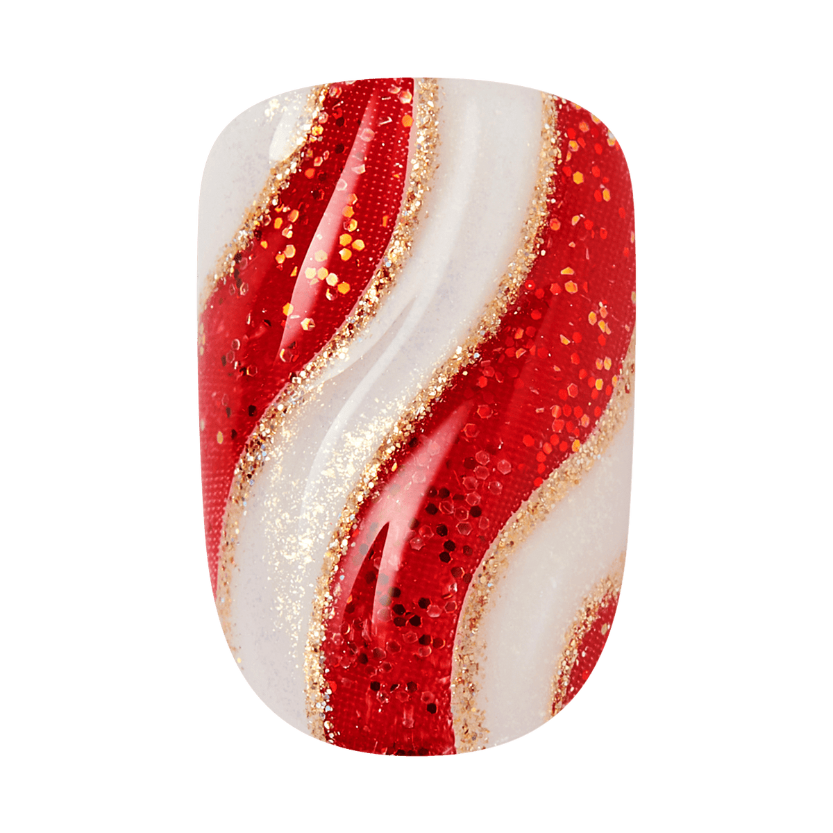 Impress Design Holiday No Glue Fake Press On Nails - Starlit | Design, Red & White, Short, Squoval, Manicure