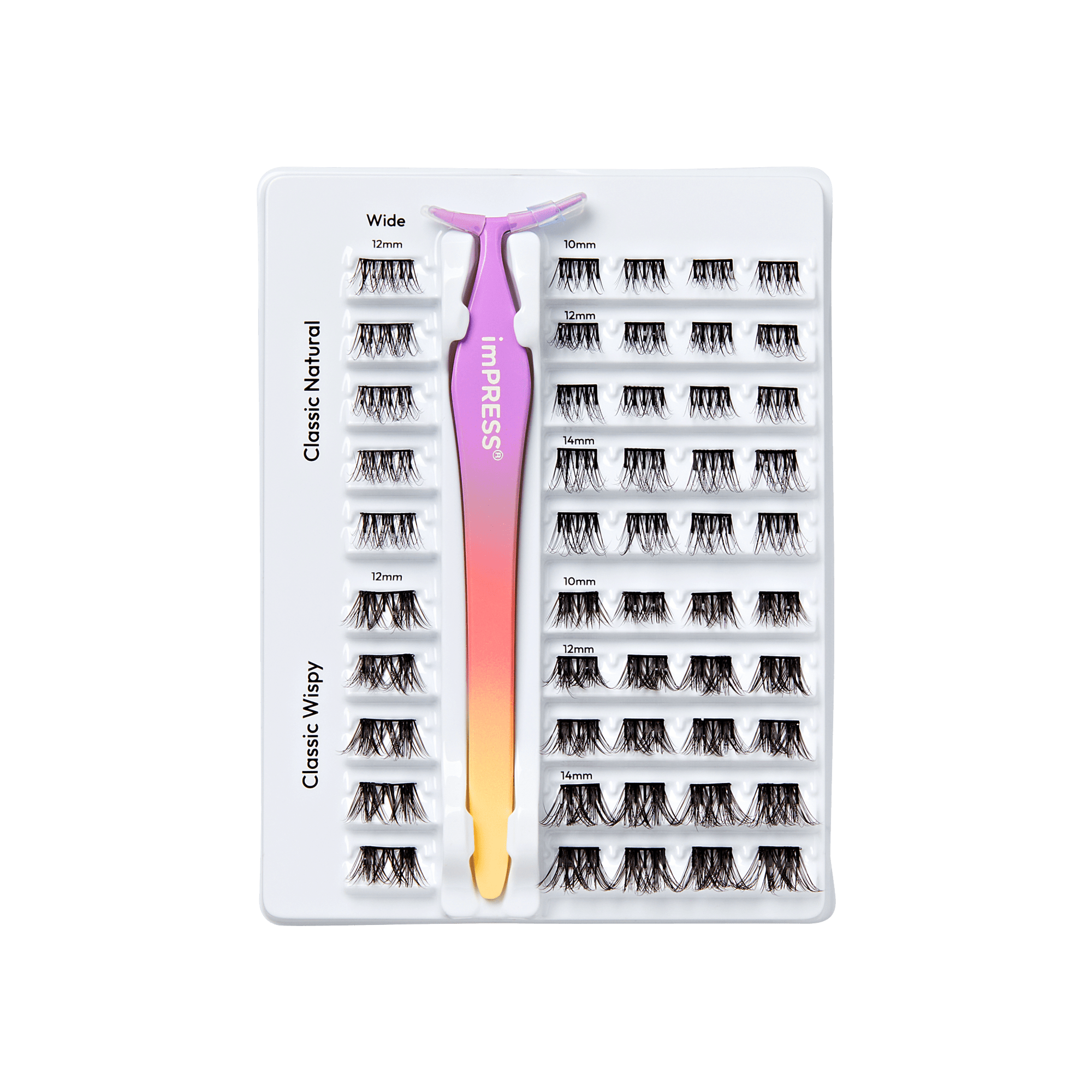 Impress Falsies Pre-Glued False Eyelashes Starter Kit - Natural & Wispy | 50 Lash Clusters, With Applicator, 10mm-14mm