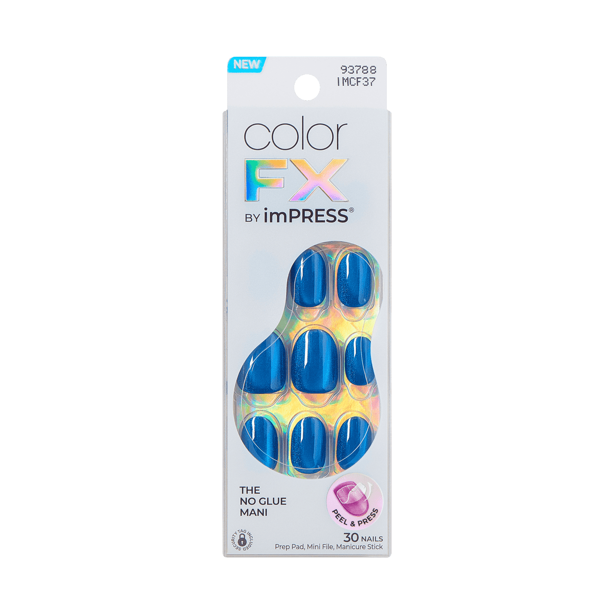 colorFX by Impress No Glue Fake Press On Nails - Reconnect | Solid, Blue, Short, Oval, Manicure