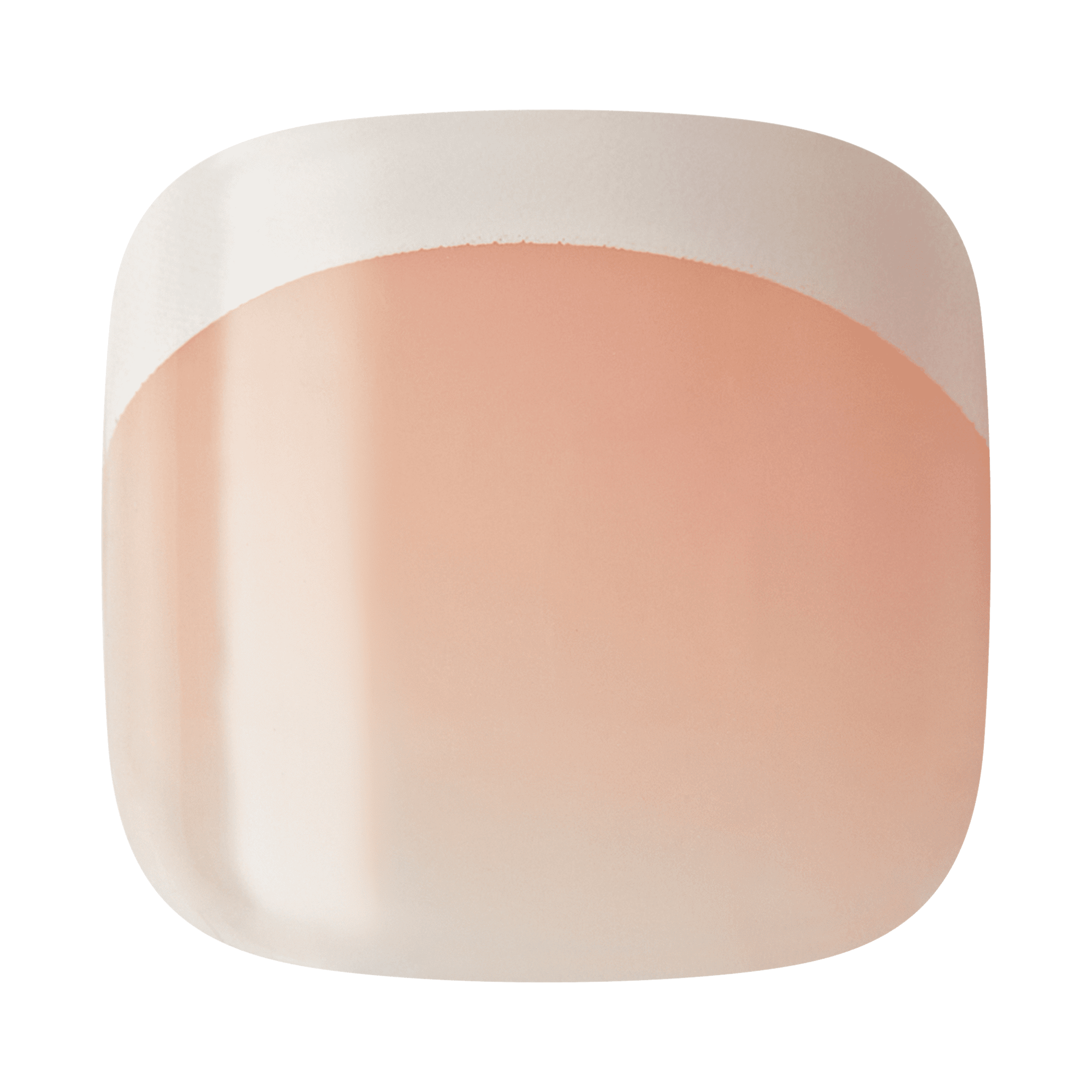 The image features a square-shaped object with a smooth surface. The top half is a soft white color, while the bottom half transitions into a gentle peach or light pink hue. The overall design has a minimalist aesthetic, with a subtle gradient effect that blends the two colors seamlessly. The shape and color combination give it a modern and elegant appearance.