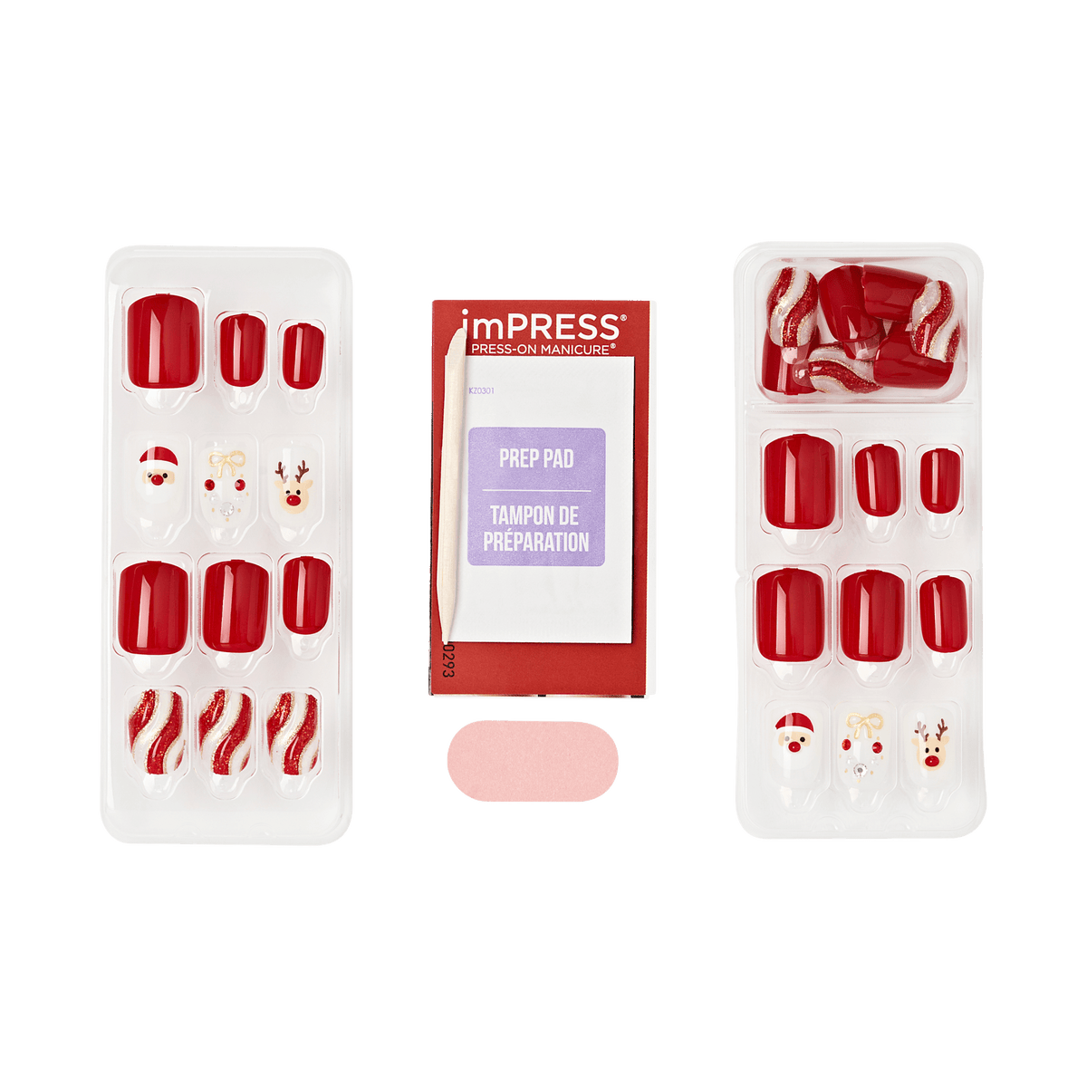 Impress Design Holiday No Glue Fake Press On Nails - Starlit | Design, Red & White, Short, Squoval, Manicure