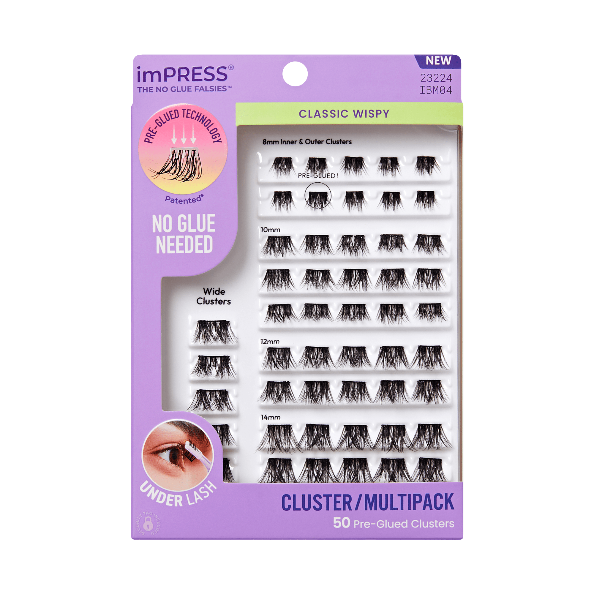 imPRESS Classic Wispy pre-glued lash clusters, 50 pack, multiple lengths 8mm-14mm