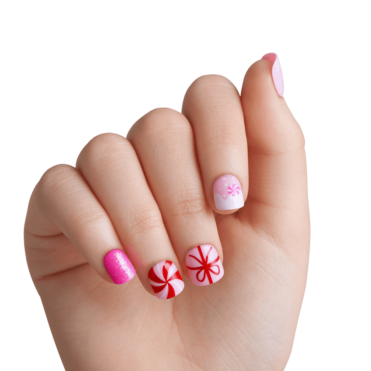 Impress Kids Holiday No Glue Fake Press On Nails - Frosty Fun | Design, Pink & Red, Kids, Squoval, Manicure