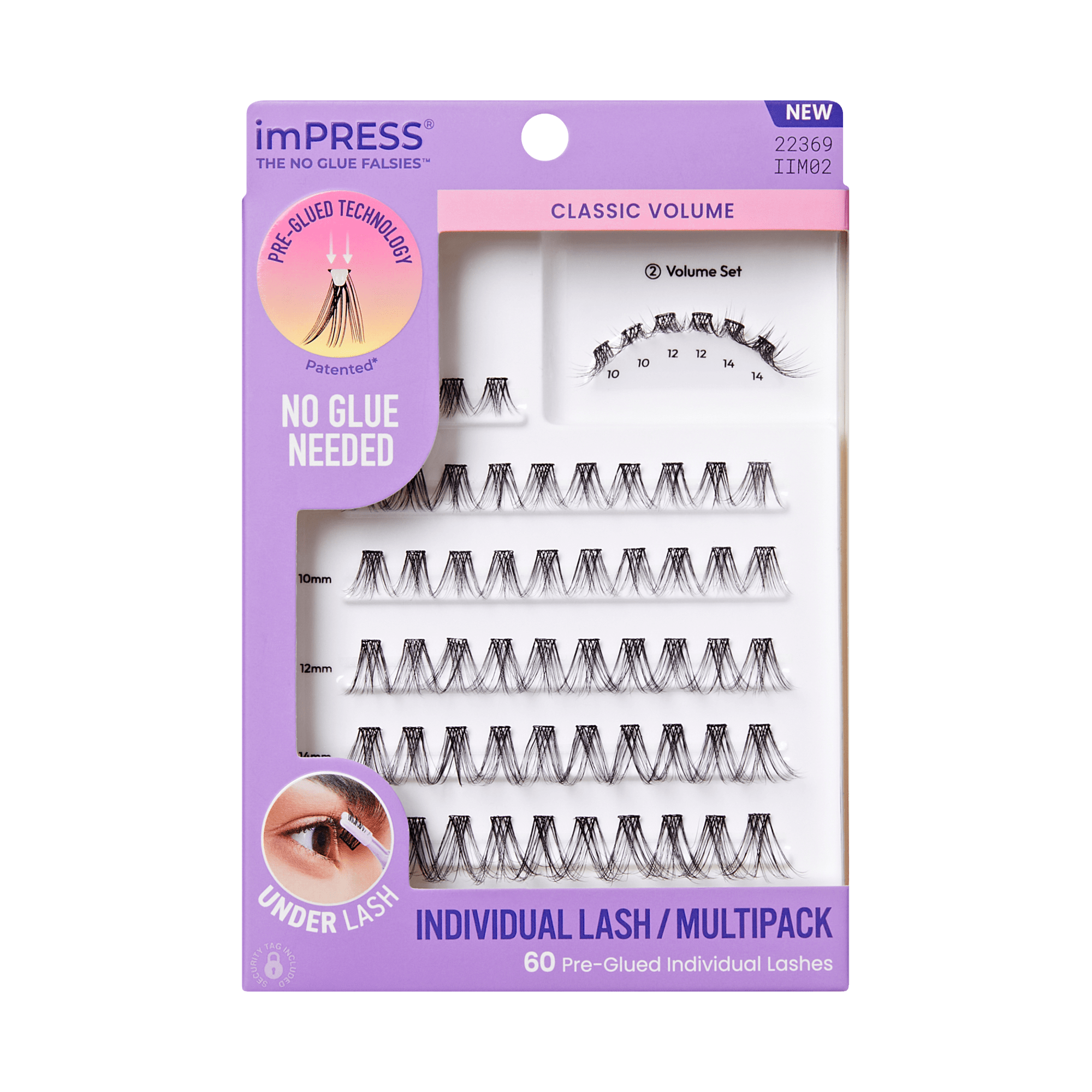 imPRESS Classic Volume pre-glued individual lashes multipack, 60 lashes, no glue needed