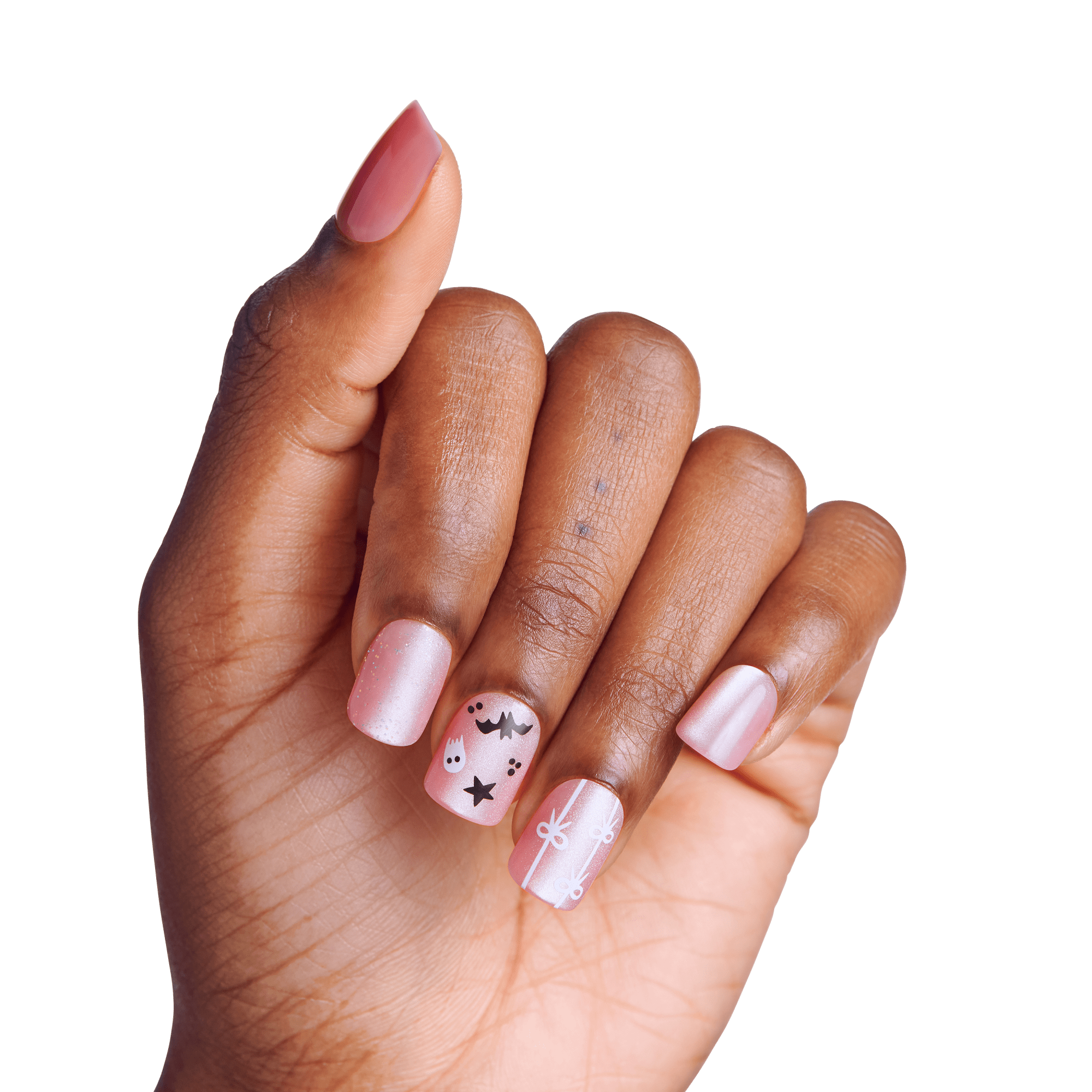 Impress Design Halloween No Glue Fake Press On Nails - Broom & Bloom | Design, Pink, Short, Squoval, Glow In The Dark, Manicure