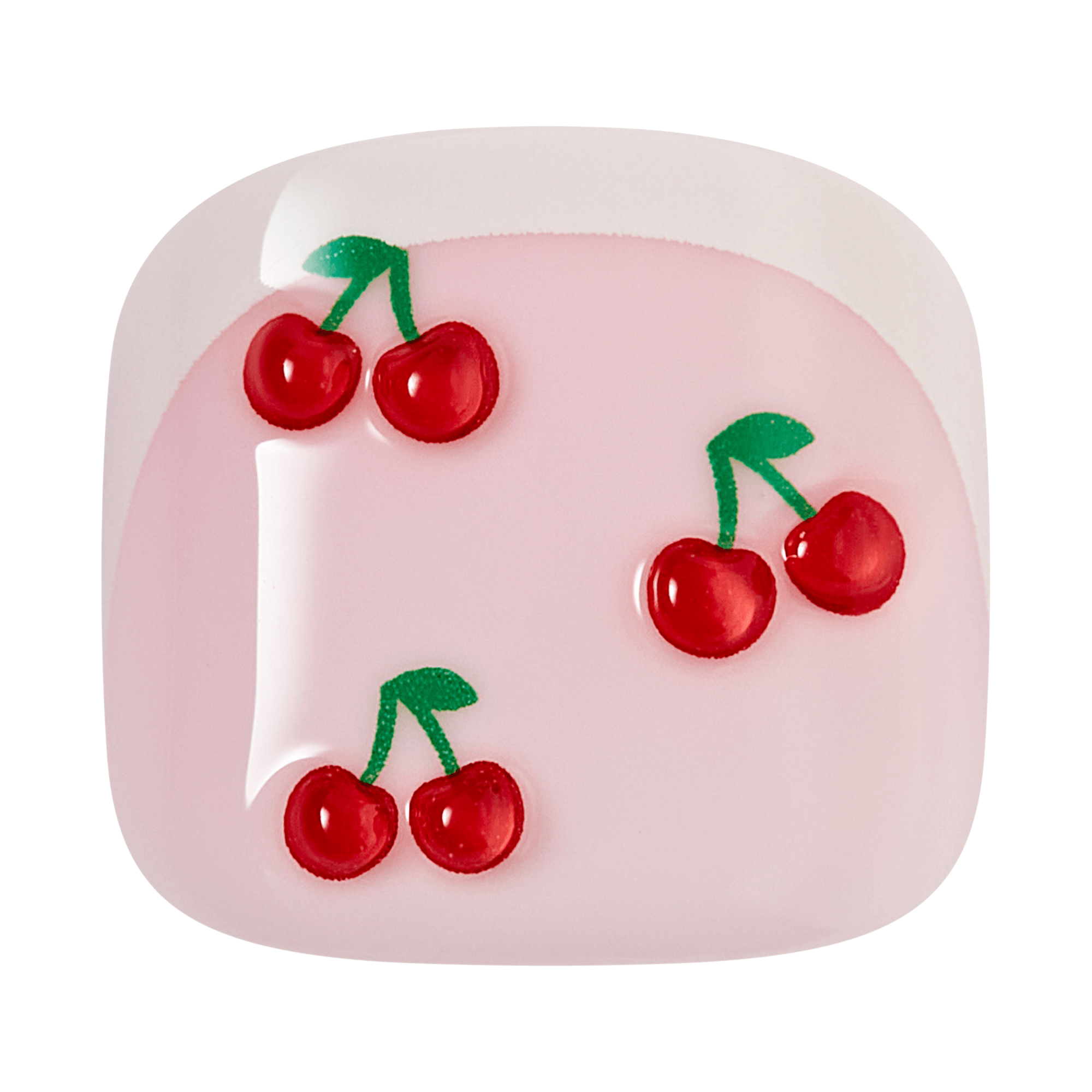 Pink square toenail with red cherries on a transparent background