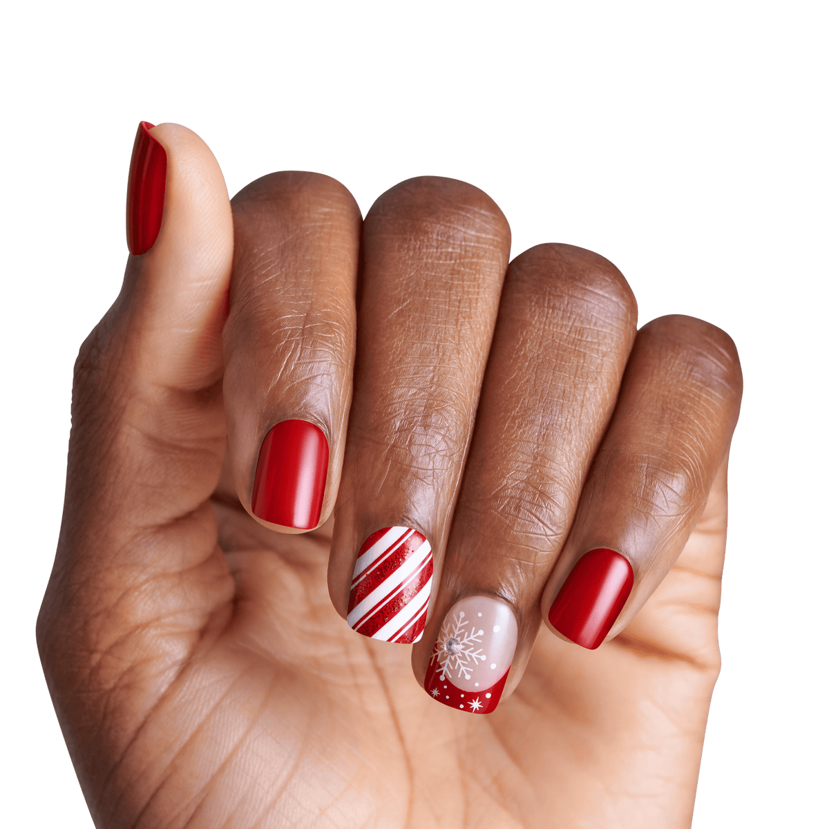 Impress Design Holiday No Glue Fake Press On Nails - Halo | Design, Red, Short, Squoval, Manicure