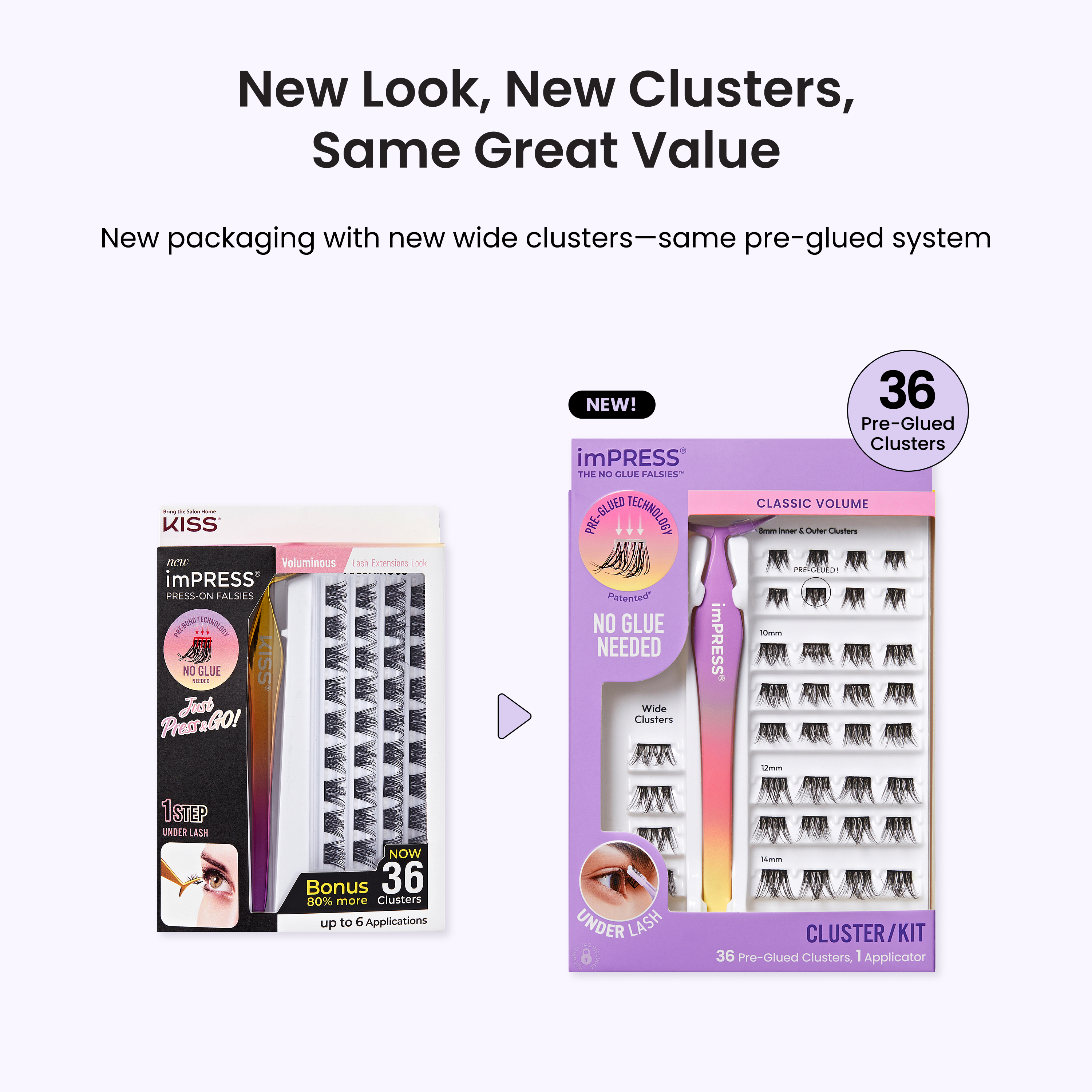 Impress Falsies Self Adhesive Eyelashes, 36 Lash Clusters - Classic Volume