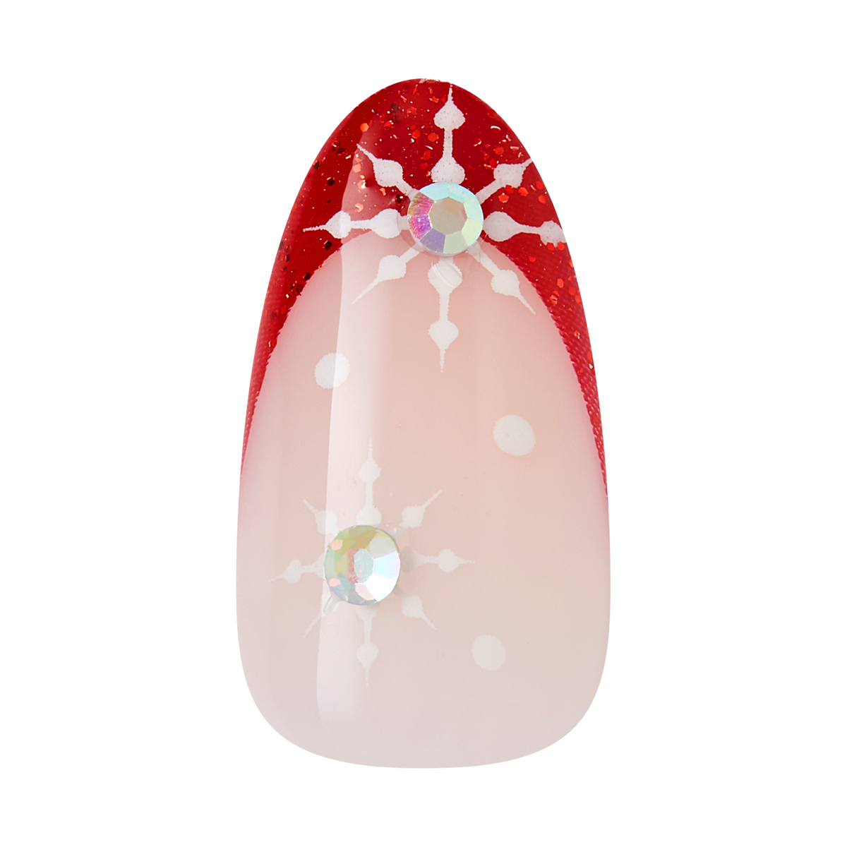 Impress Design Holiday No Glue Fake Press On Nails - Jingle Glow | French Design, Red & White, Medium, Almond, Manicure