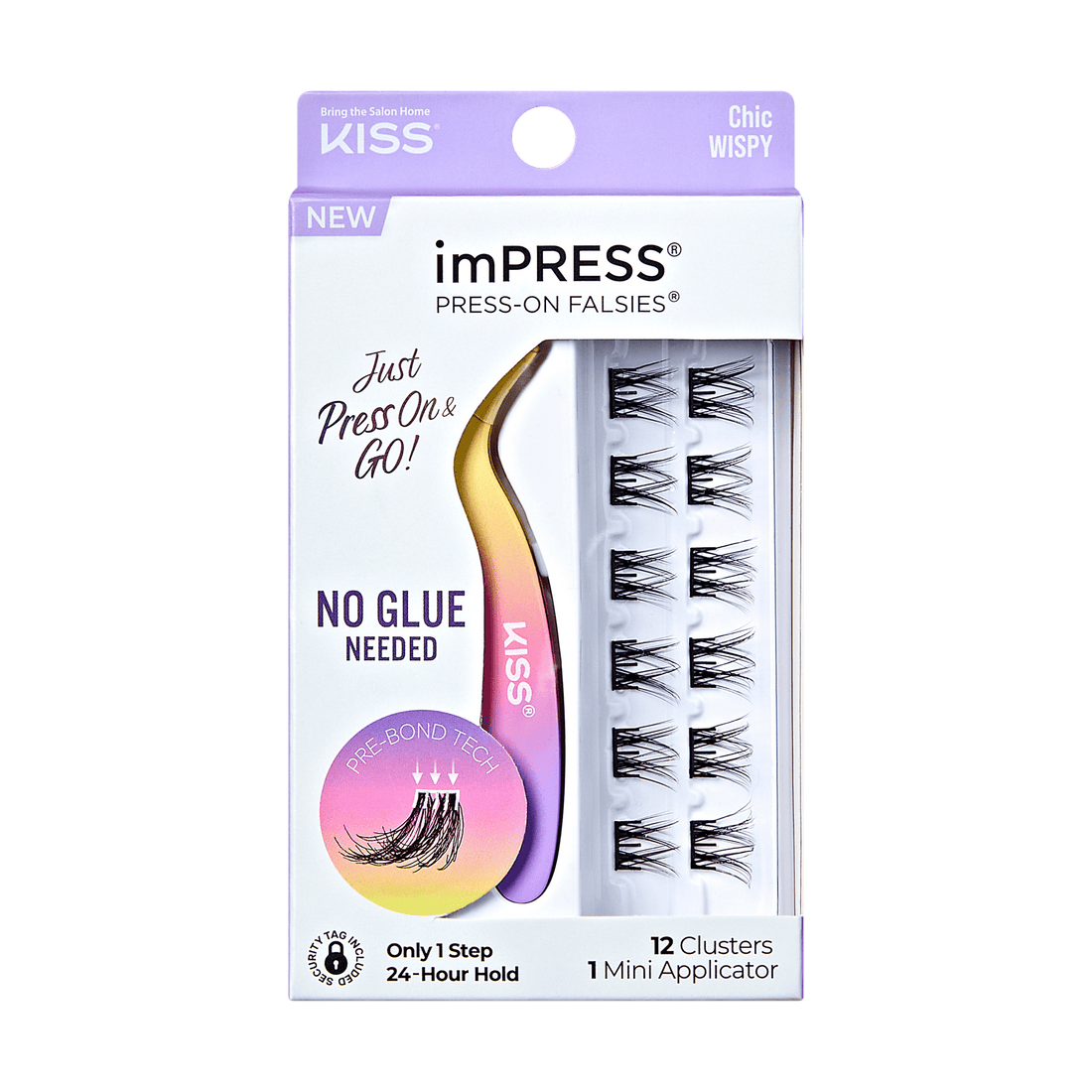 imPRESS Falsies Self Adhesive Eyelashes, 12 Lash Clusters + Applicator - Chic