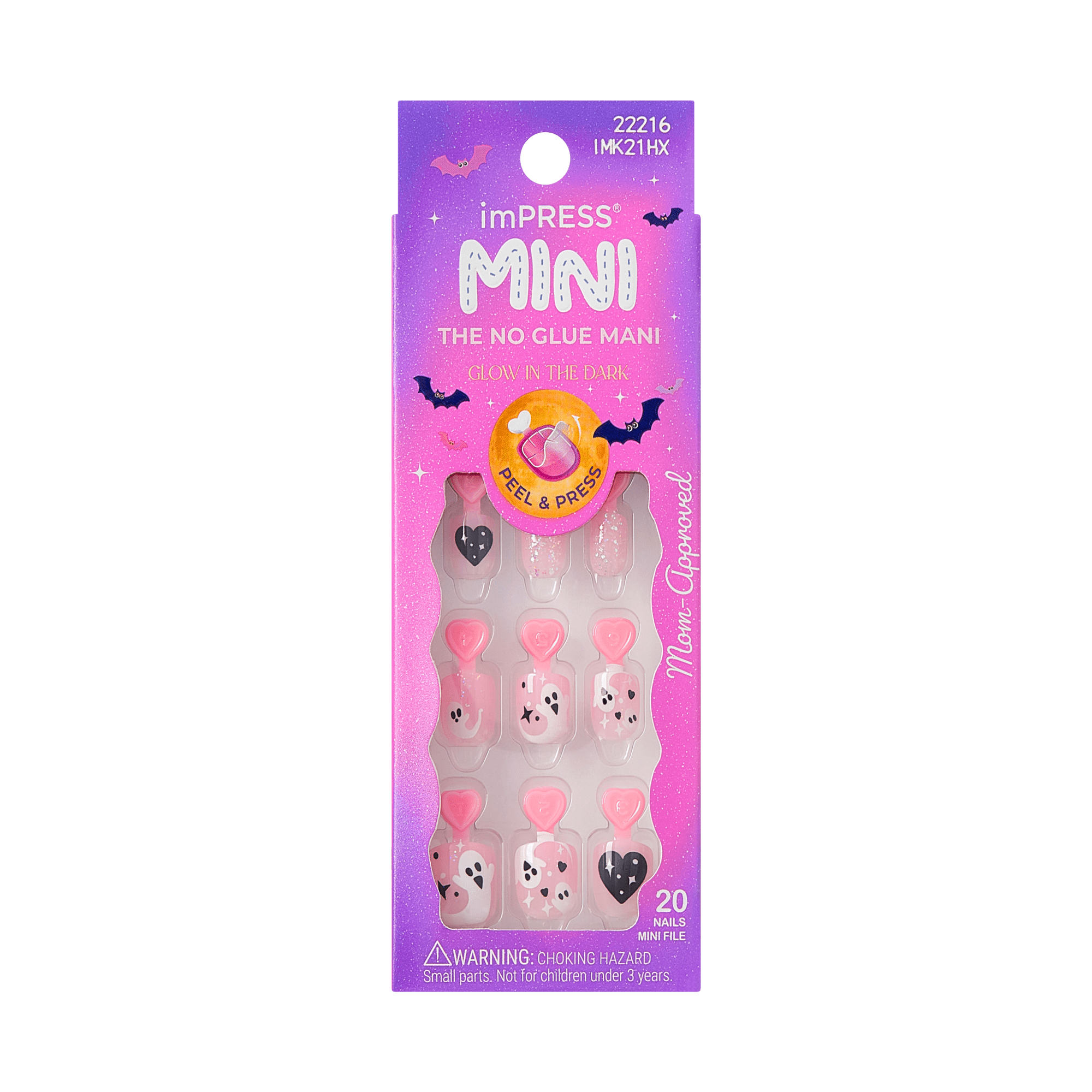 Impress Kids Halloween No Glue Fake Press On Nails - Magic Story | Design, Pink, Kids, Squoval, Glow In The Dark, Manicure