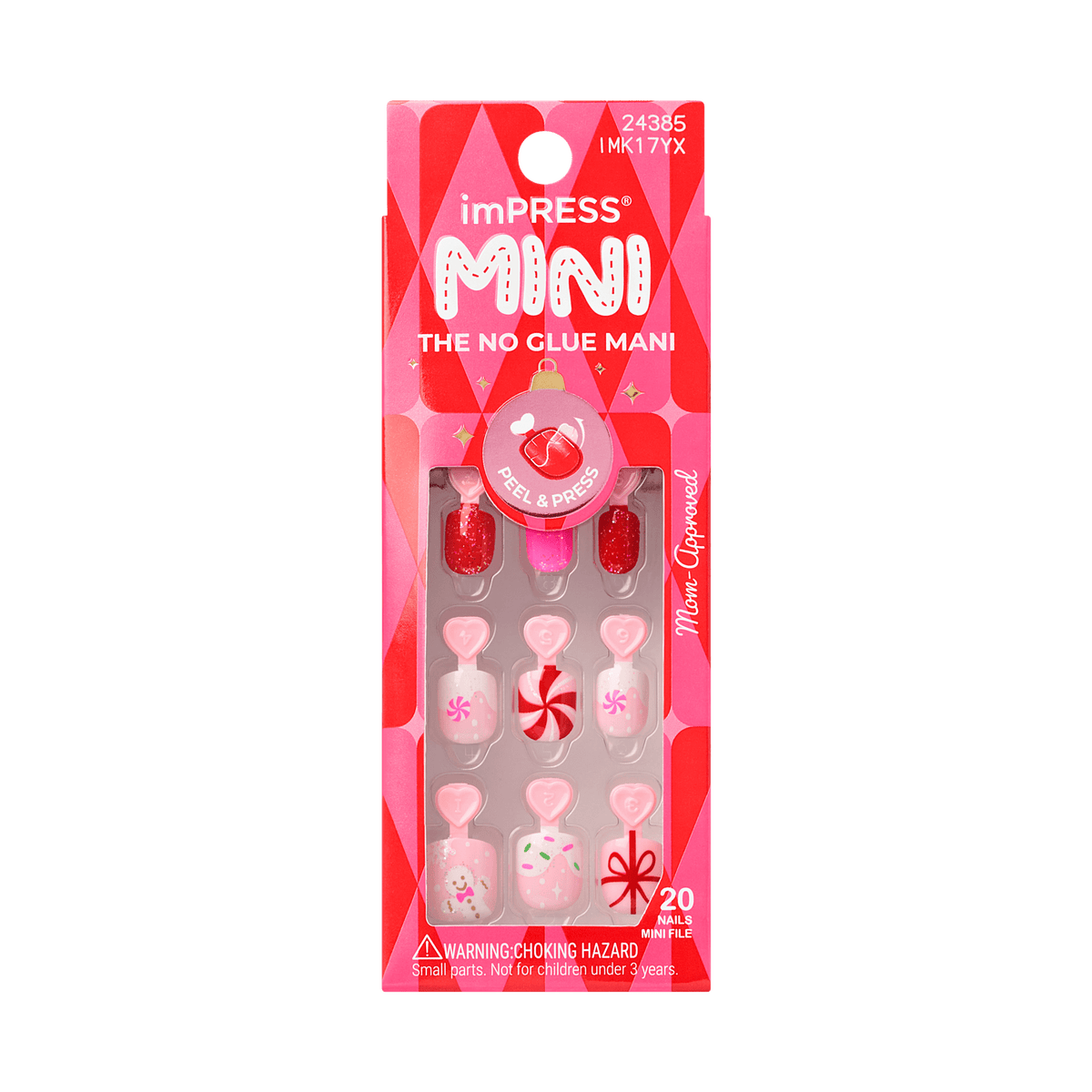 Impress Kids Holiday No Glue Fake Press On Nails - Frosty Fun | Design, Pink & Red, Kids, Squoval, Manicure