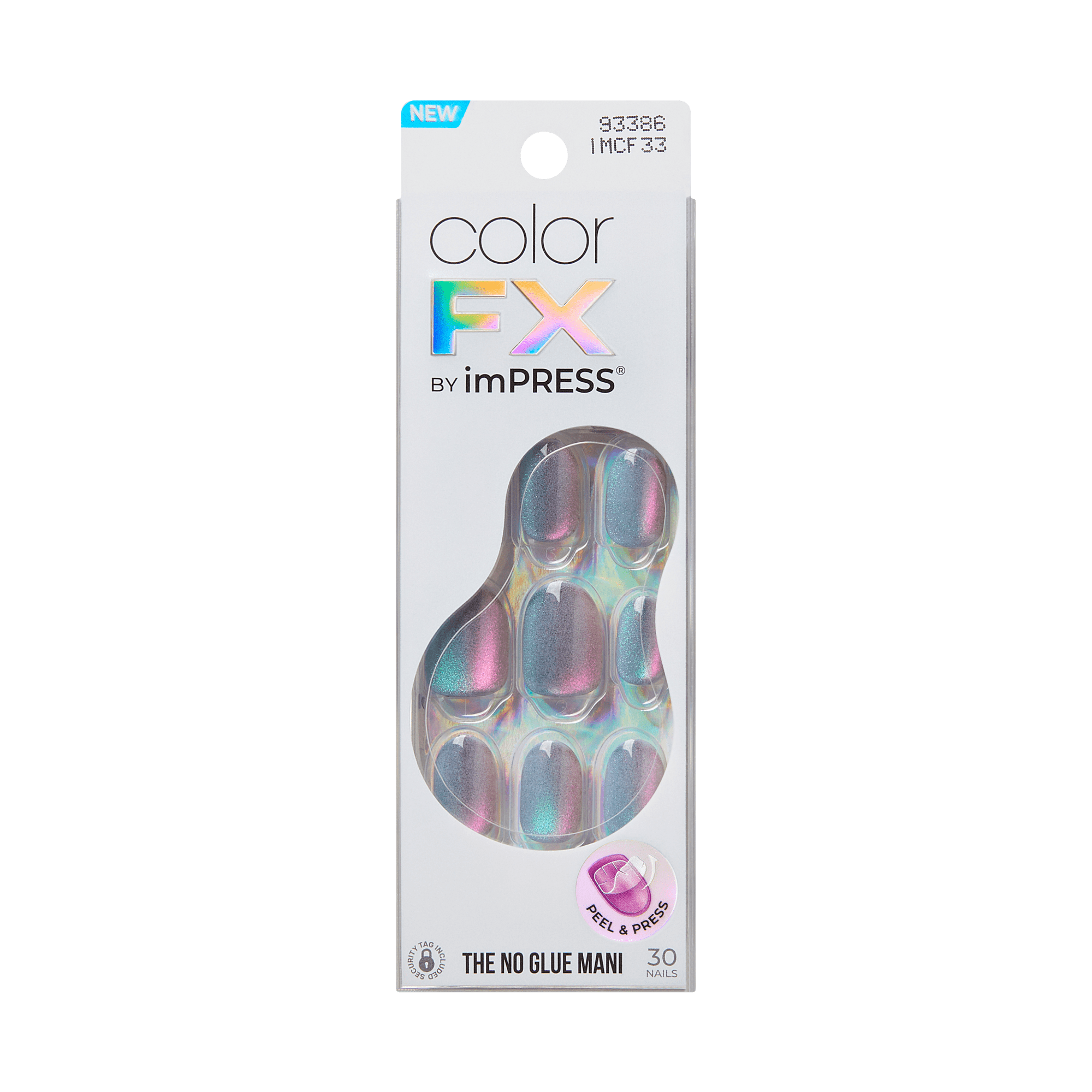 colorFX by Impress No Glue Fake Press On Nails - Fly Up | Solid, Silver, Short, Oval, Manicure