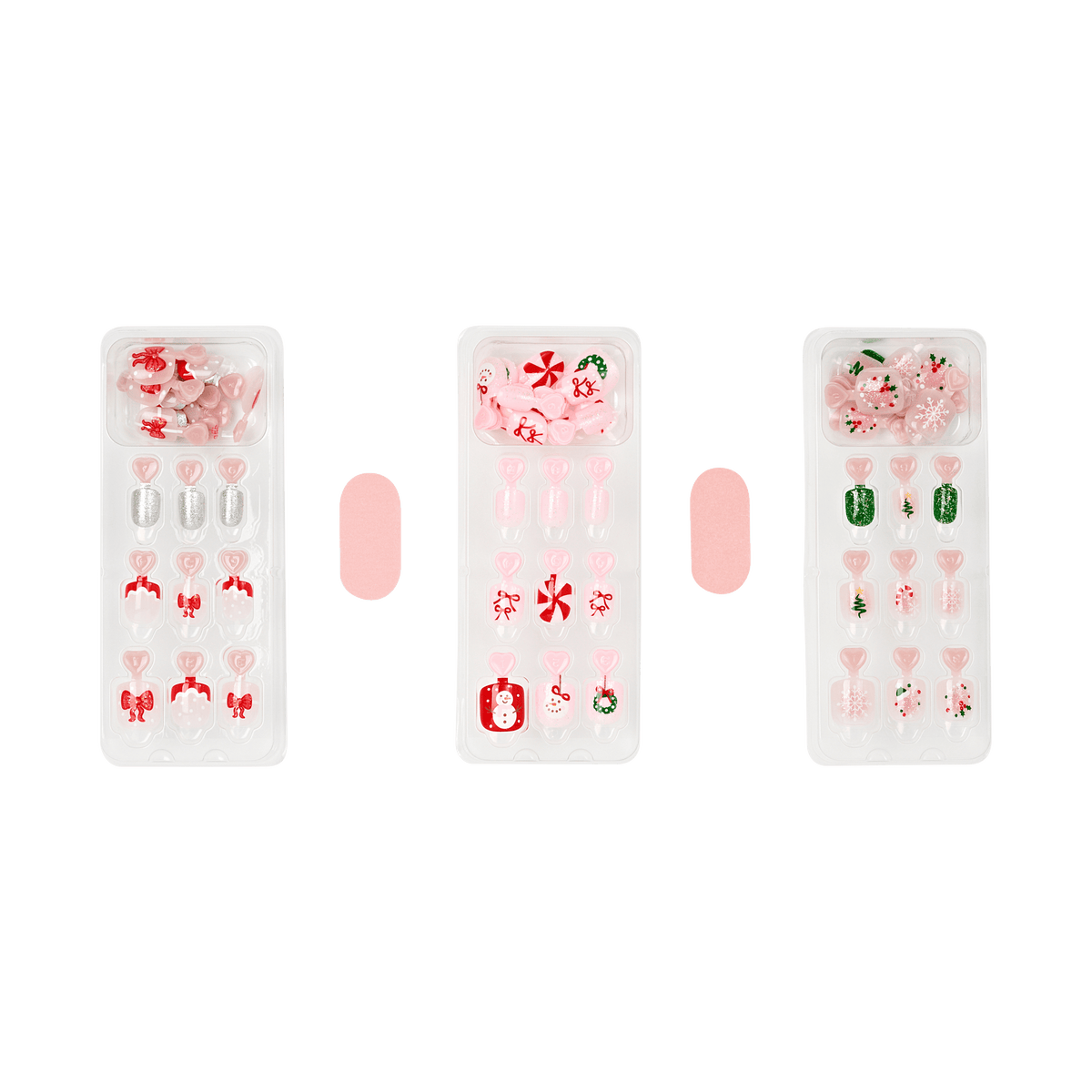 Impress Kids Holiday No Glue Fake Press On Nails - Jingle Joy Gift Set | Design, Pink & Red, Kids, Squoval, 3 Manicure Sets Included