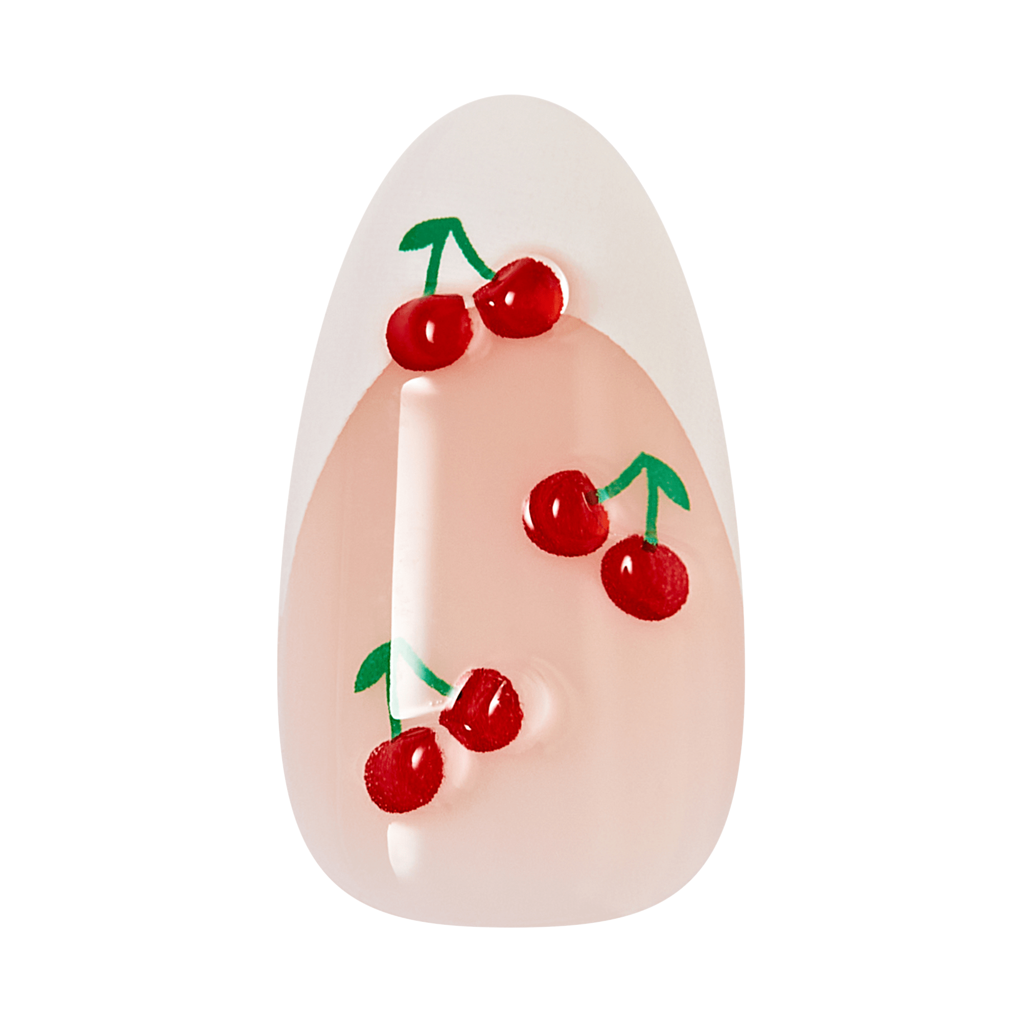 Nail art design with red cherries on a clear background