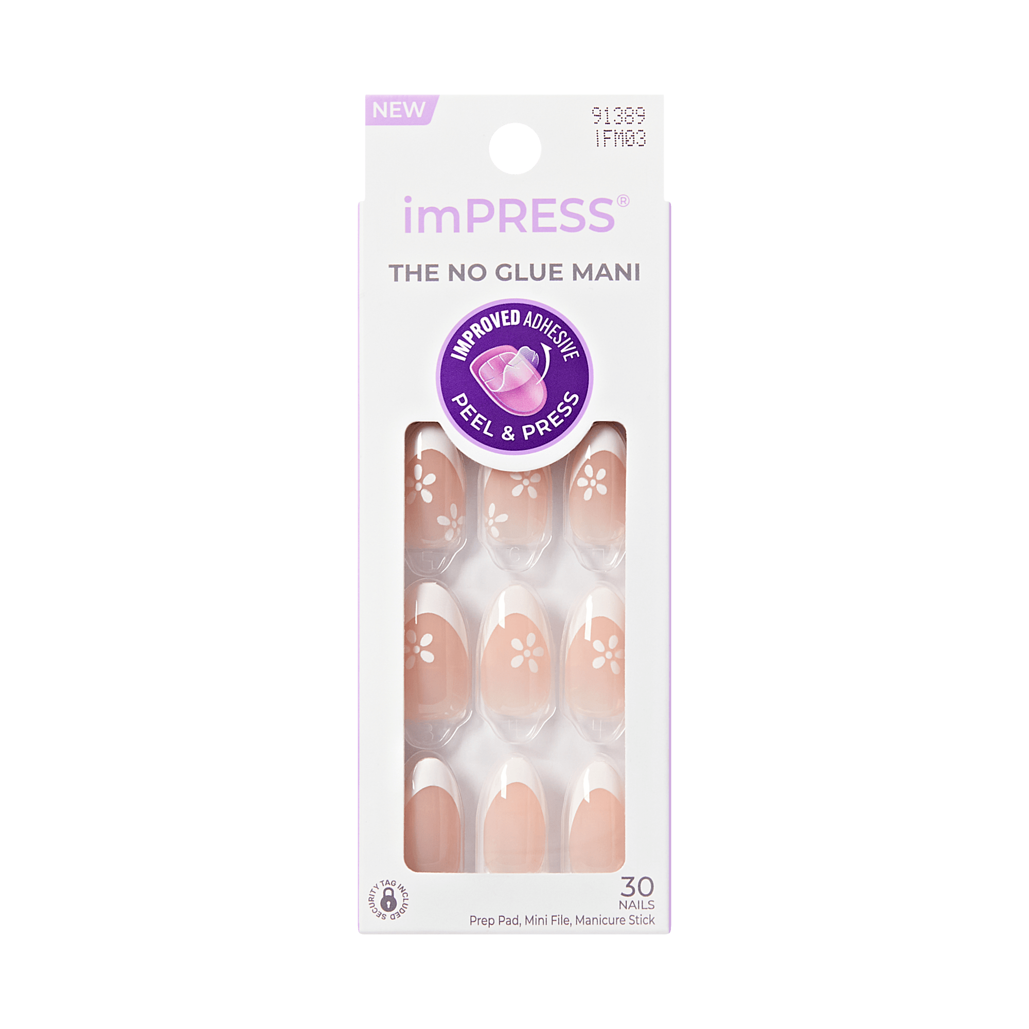Impress French No Glue Fake Press On Nails - Fearless | French Tips, White & Neutral, Medium, Almond, Manicure