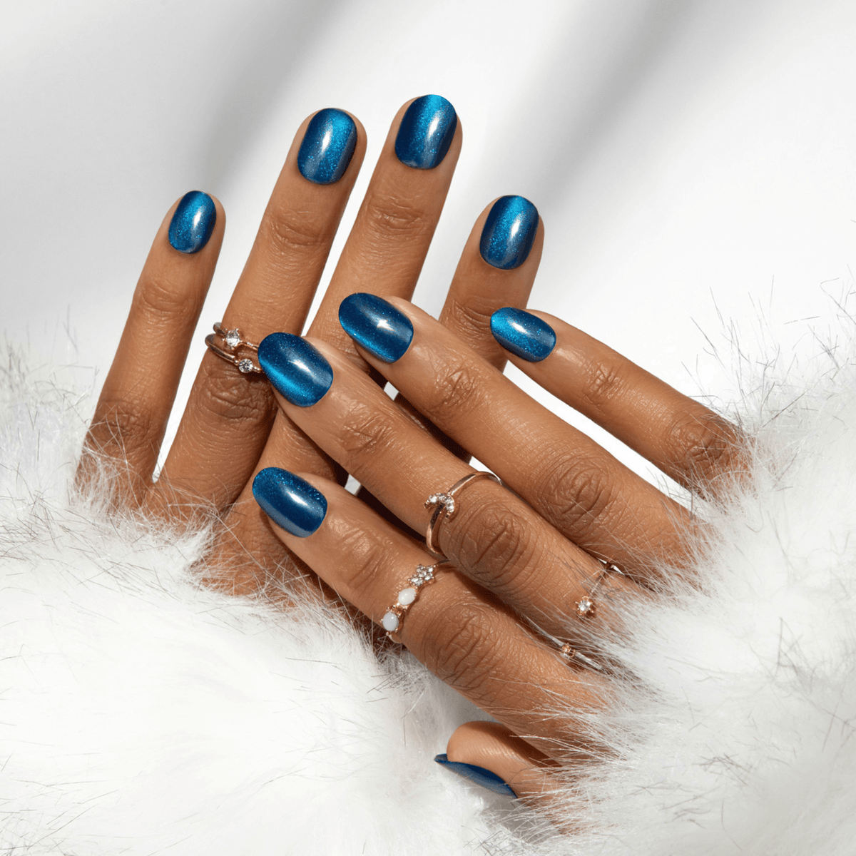 colorFX by Impress No Glue Fake Press On Nails - Reconnect | Solid, Blue, Short, Oval, Manicure