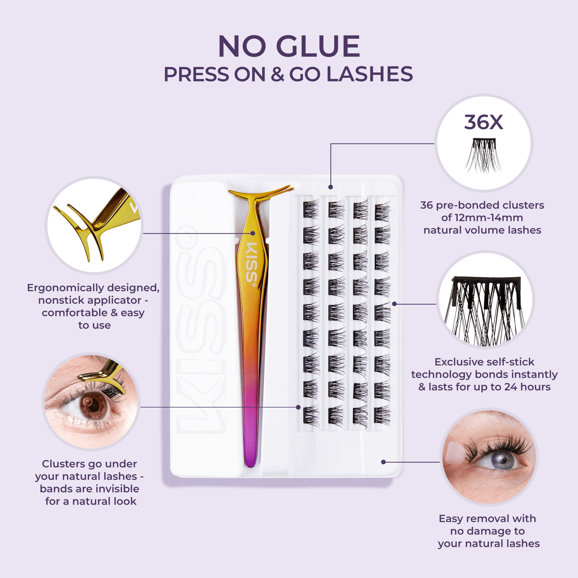 imPRESS Falsies Self Adhesive Eyelashes, 36 Lash Clusters - Natural