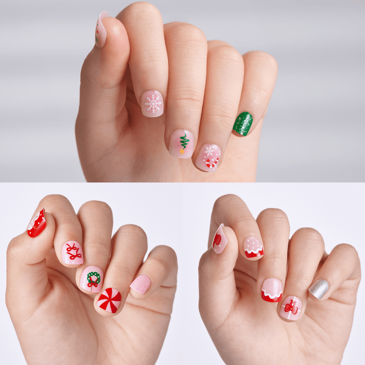 Impress Kids Holiday No Glue Fake Press On Nails - Jingle Joy Gift Set | Design, Pink & Red, Kids, Squoval, 3 Manicure Sets Included