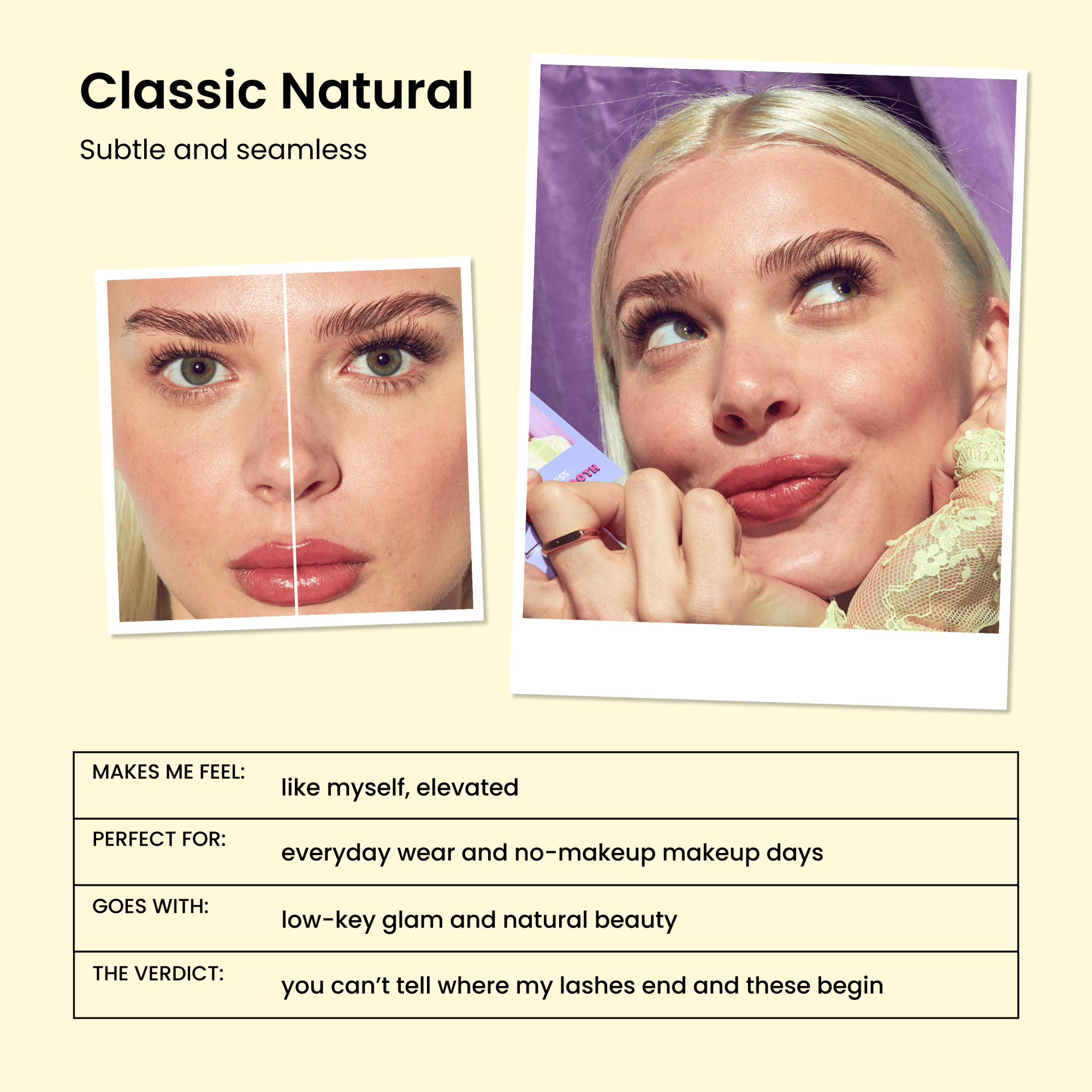 Advertisement for classic natural makeup look with a woman&