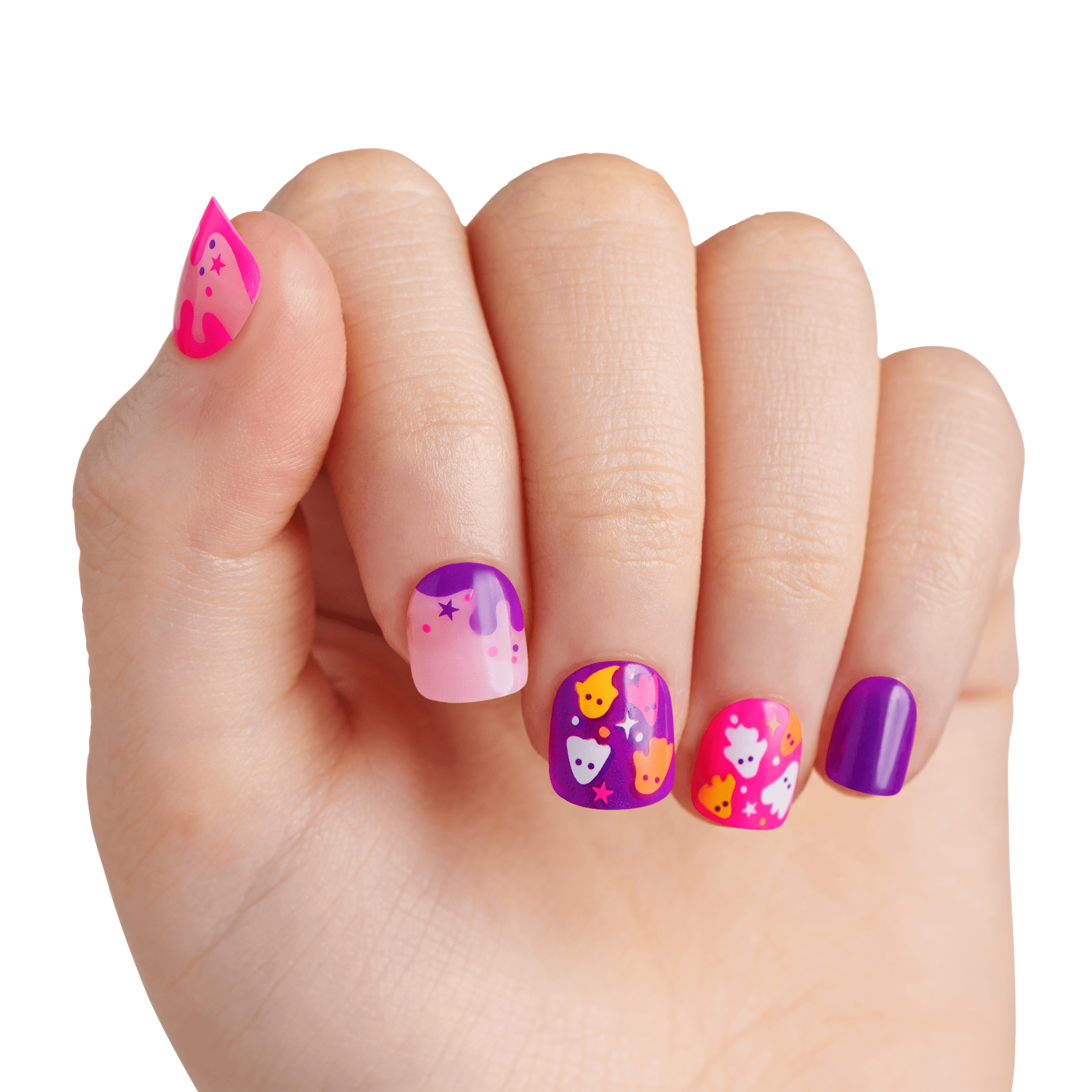 Impress Kids Halloween No Glue Fake Press On Nails - Spookz | Design, Multicolor, Kids, Squoval, Glow In The Dark, Manicure