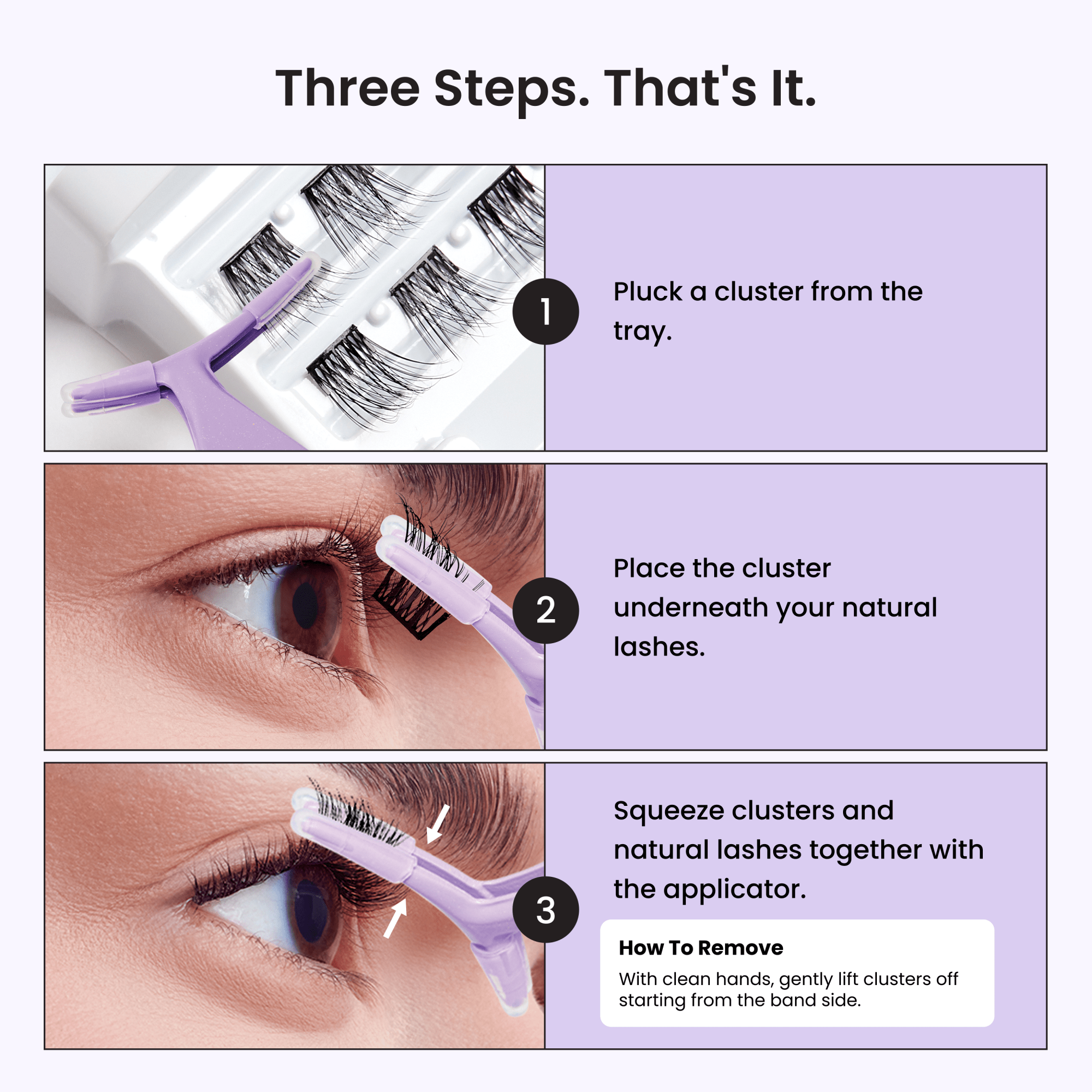 Step-by-step guide on how to apply false eyelashes with images and text.
