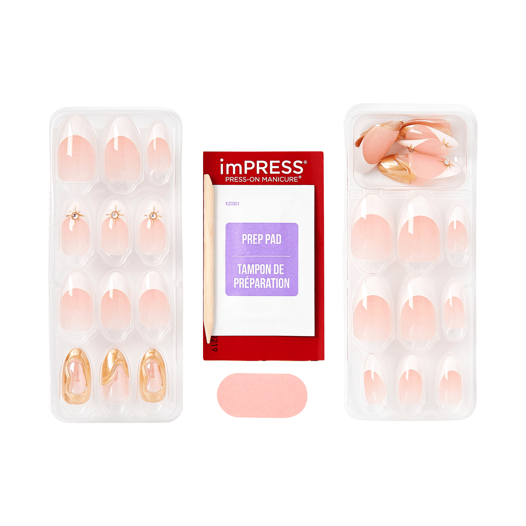Impress Premium No Glue Fake Press On Nails - No Tears | French Design, White & Gold, Medium, Almond, Manicure