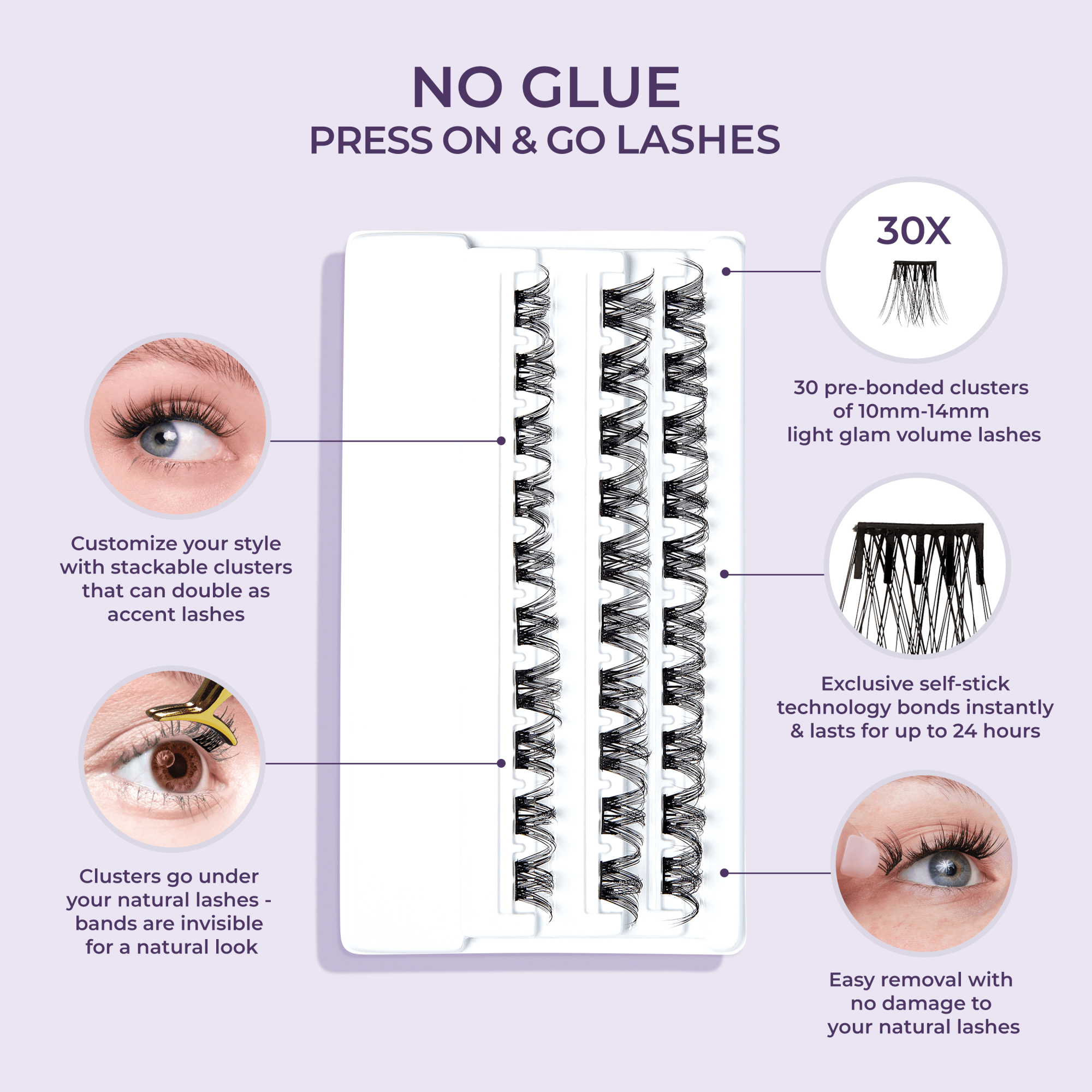 imPRESS Falsies Self Adhesive Eyelashes Refills 30 Clusters - Curly