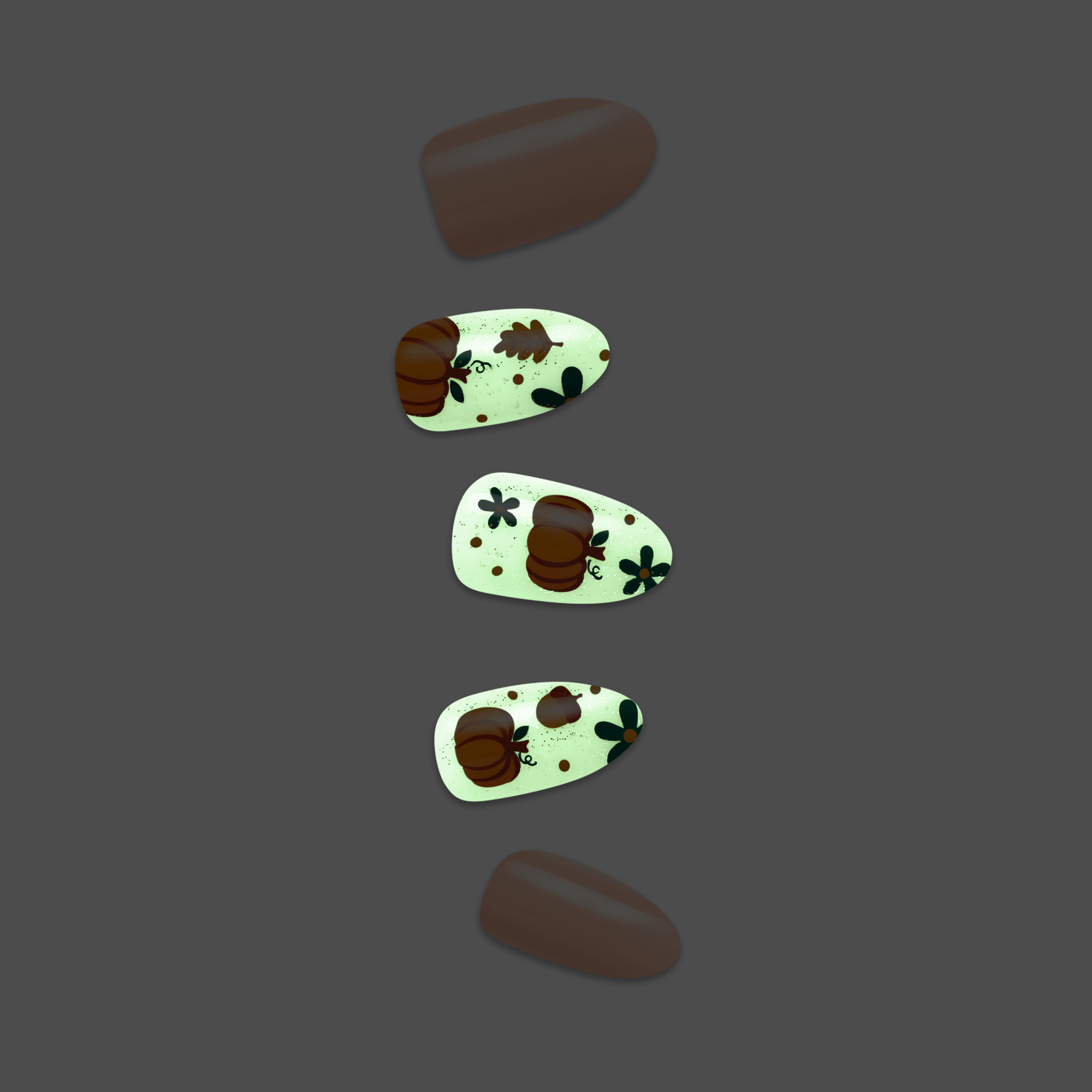 Impress Design Halloween No Glue Fake Press On Nails - Dark Aura | Design, Brown, Medium, Almond, Glow In The Dark, Manicure