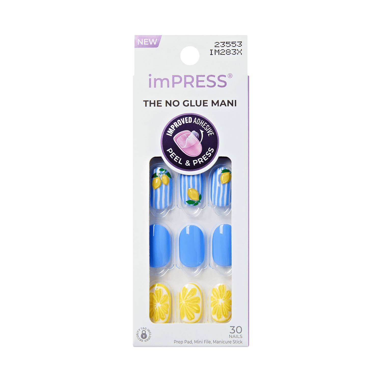imPRESS no glue mani package with blue and yellow nail designs