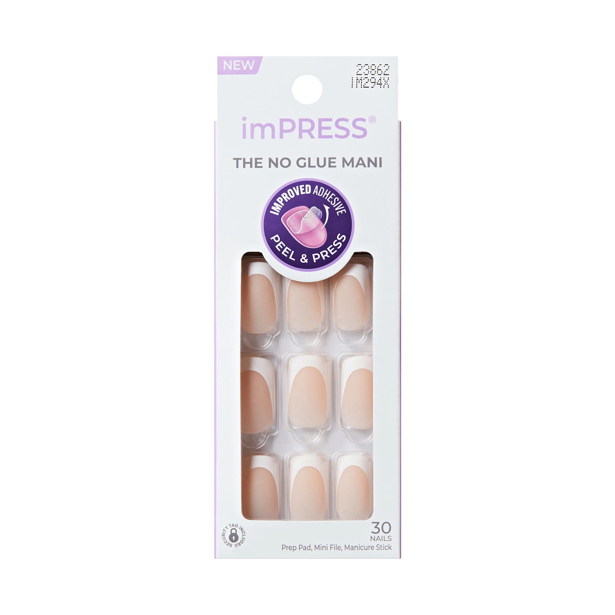 Impress Design No Glue Fake Press On Nails - Twist | French Tips, White, Medium, Squoval, Manicure