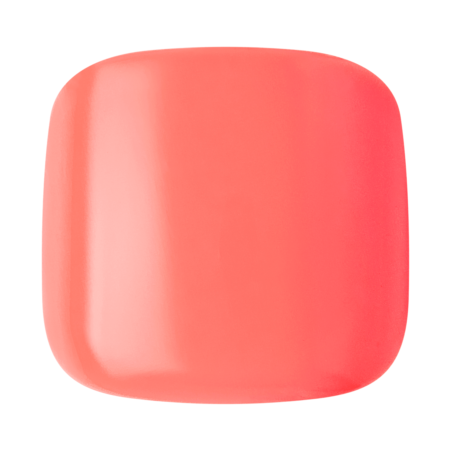 The image shows a square-shaped object with rounded corners. The object has a smooth, glossy surface and is uniformly colored in a bright coral pink shade. The lighting creates a subtle gradient effect, giving the object a slightly three-dimensional appearance.