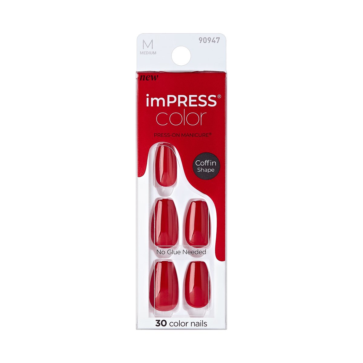 imPRESS Color Press-On Nails, No Glue Needed, Red, Medium Coffin, 33 Ct ...
