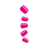 Five nails against a white background. Nails are short, squoval shape in bright pink color. Nails are &