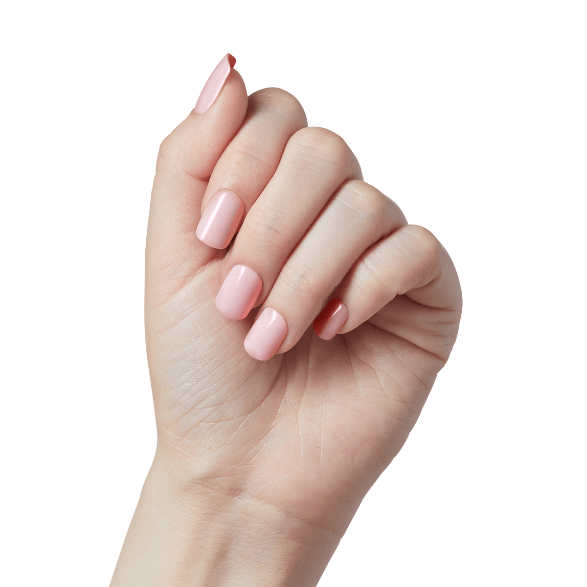 Close-up of a hand modeling a press-on manicure in &