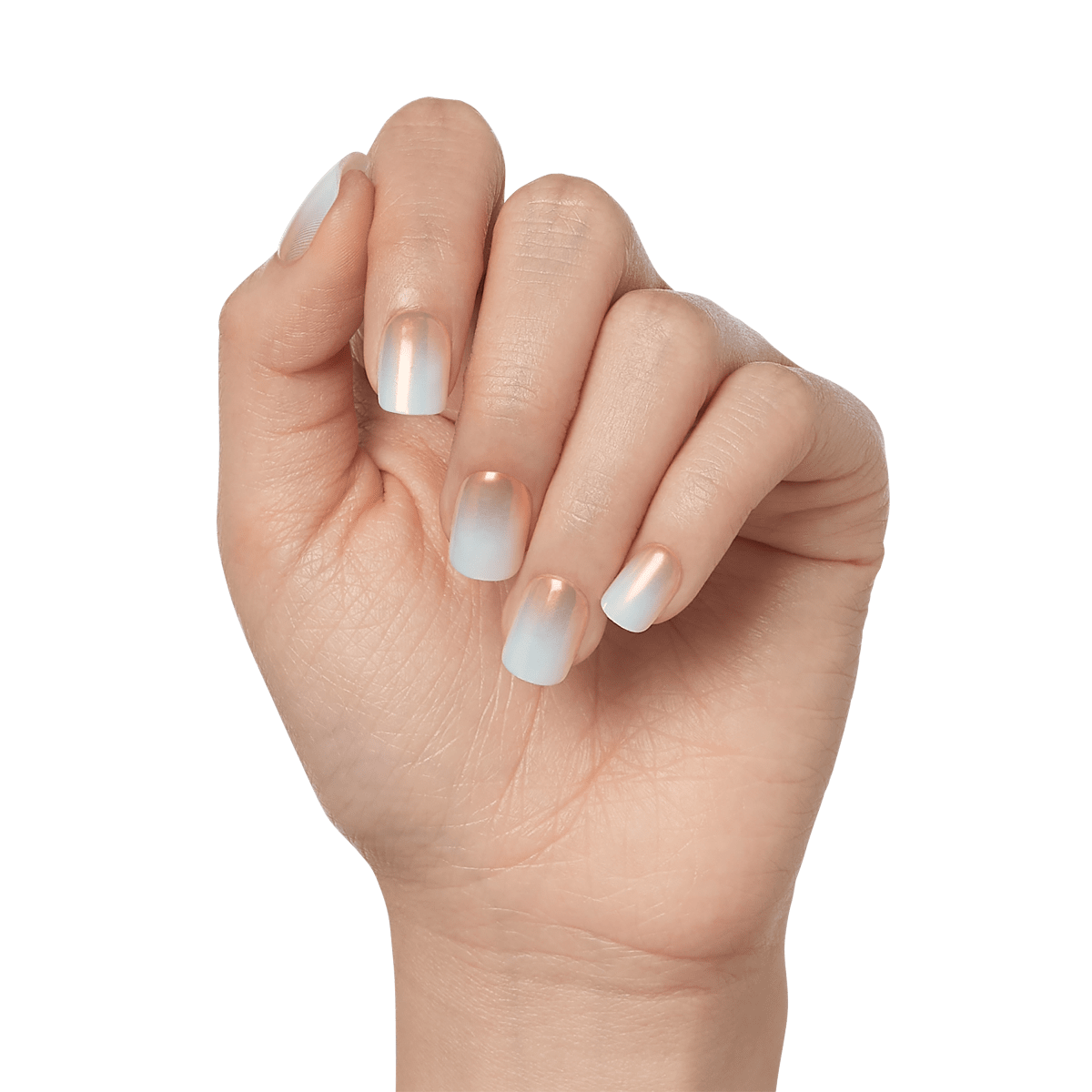 Close-up of a hand modeling press-on nails from imPRESS in &