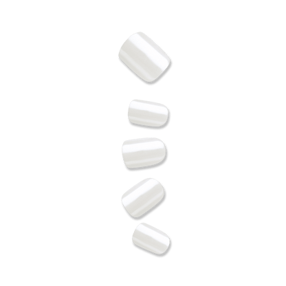 Five white, shimmery, short, squoval nails against a white background. Nails are imPRESS Color FX in &