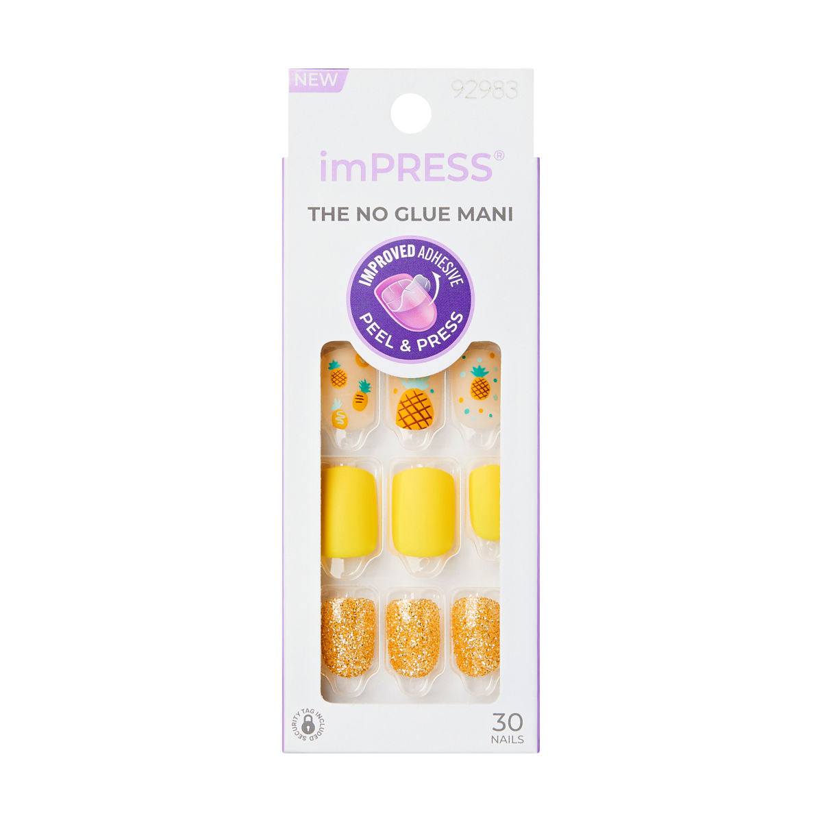 imPRESS THE NO GLUE MANI press-on nails with pineapple design, 30 nails