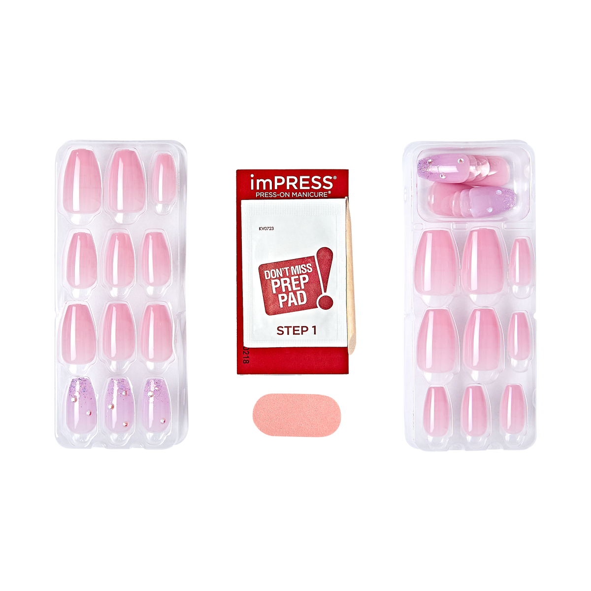 imPRESS Press-On Manicure kit with prep pad and nail sets in pink shades